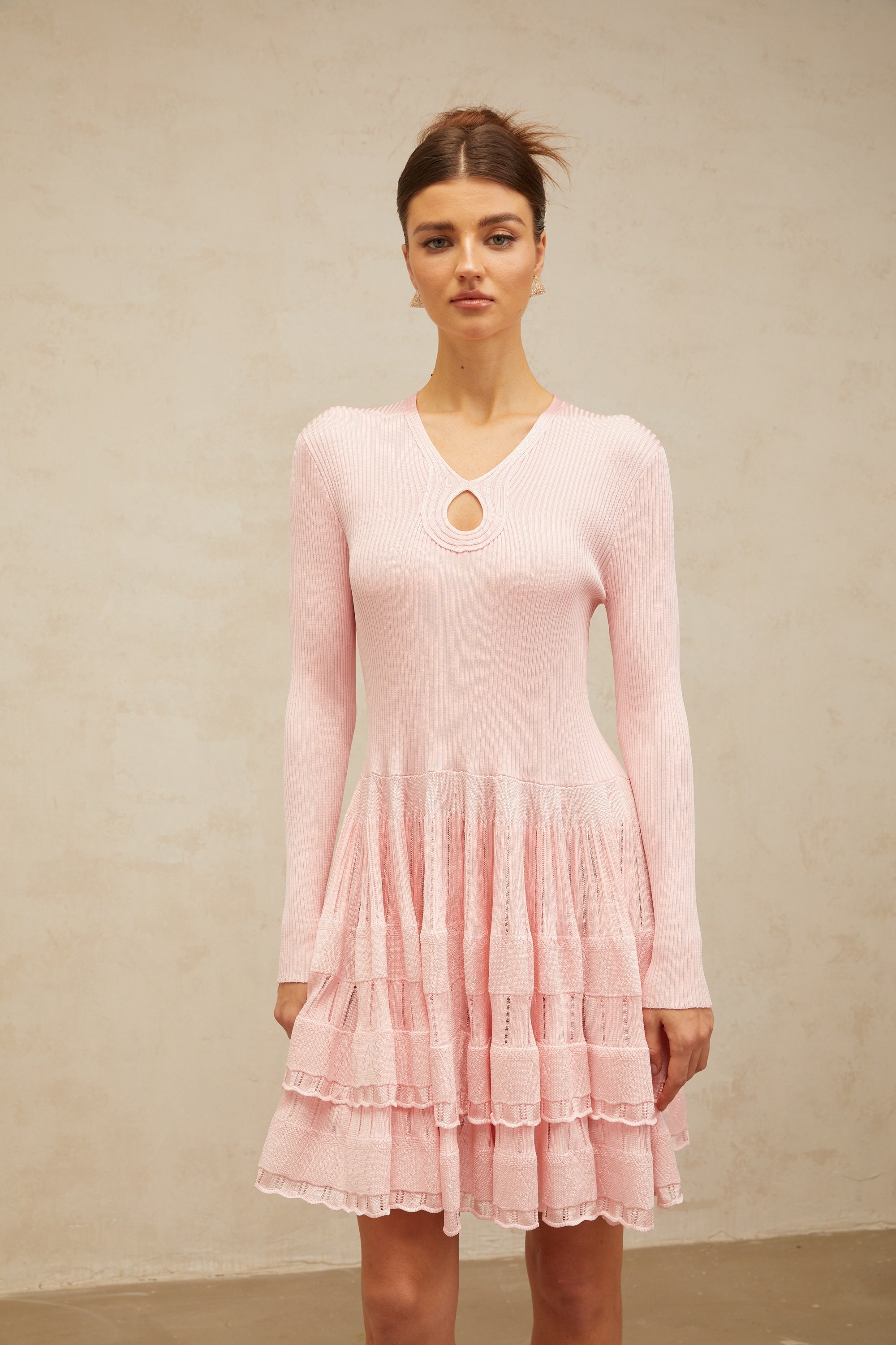 Mathilde pink keyhole-detail ribbed-knit mini dress