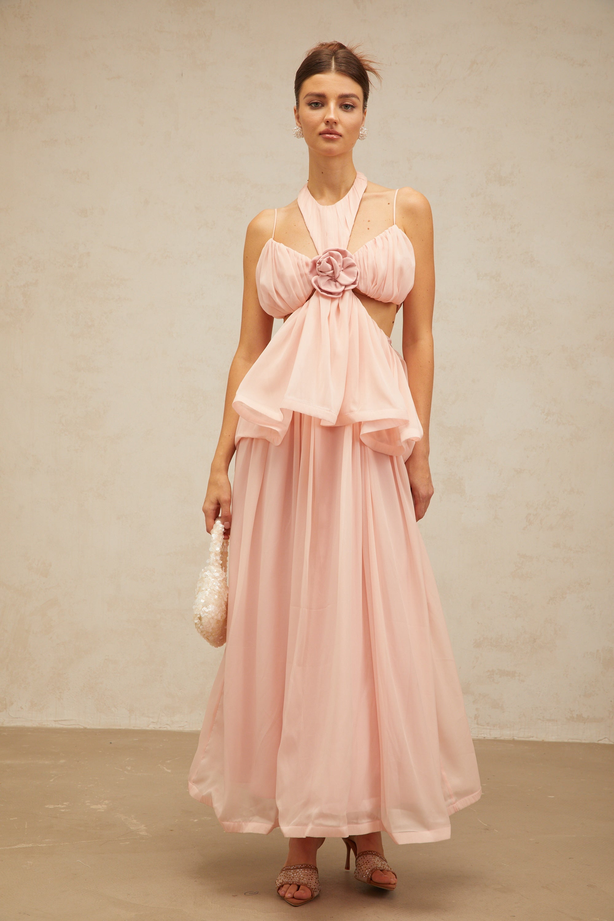 Danaé pink cut-out floral-appliqué maxi dress