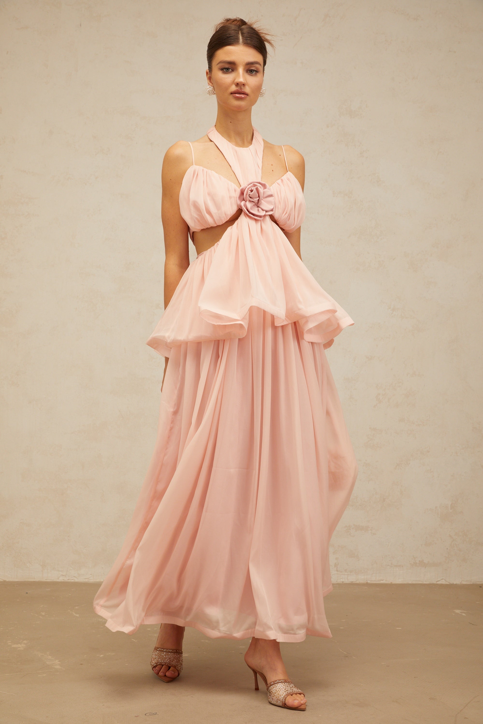 Danaé pink cut-out floral-appliqué maxi dress