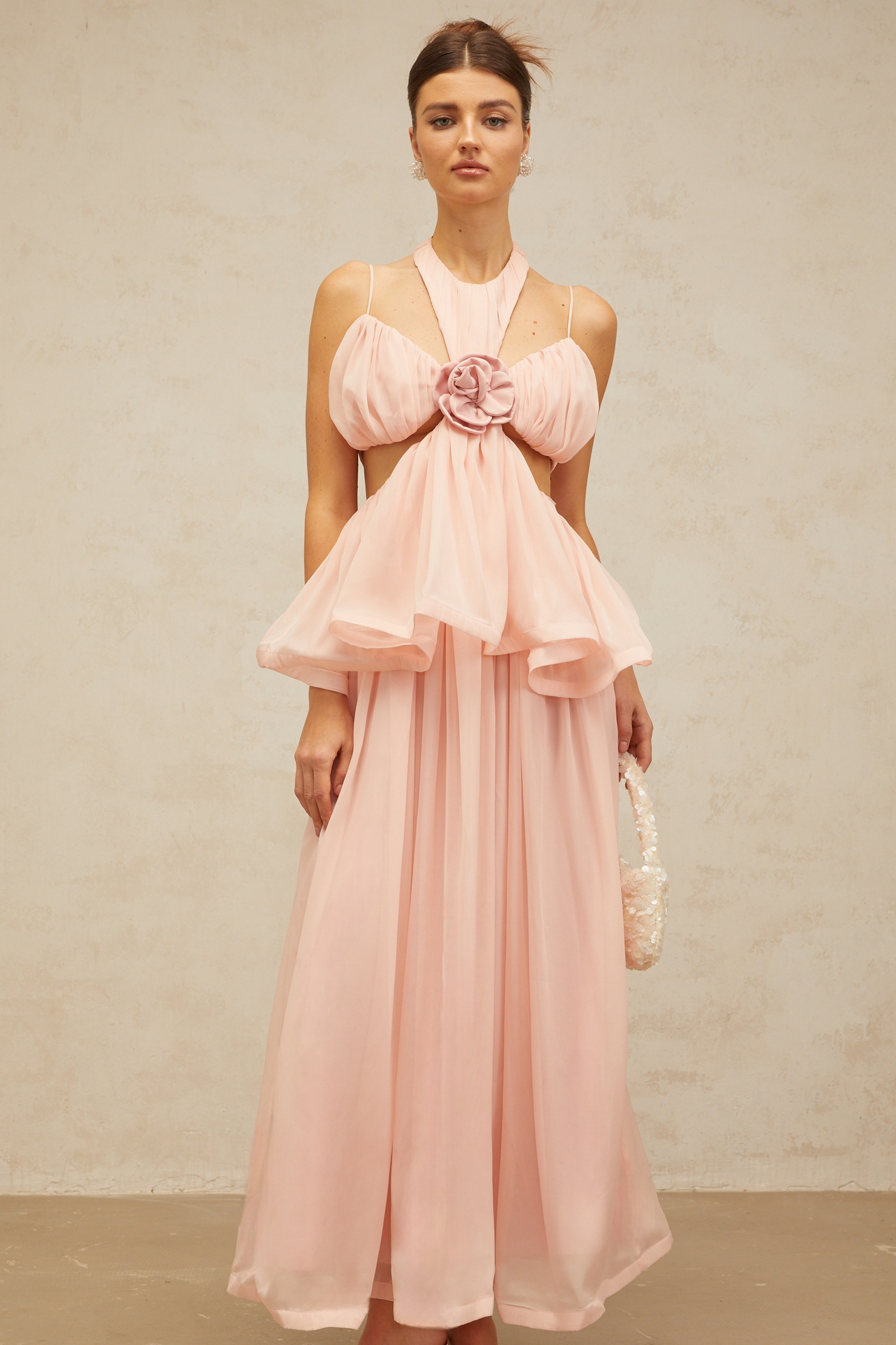 Danaé pink cut-out floral-appliqué maxi dress