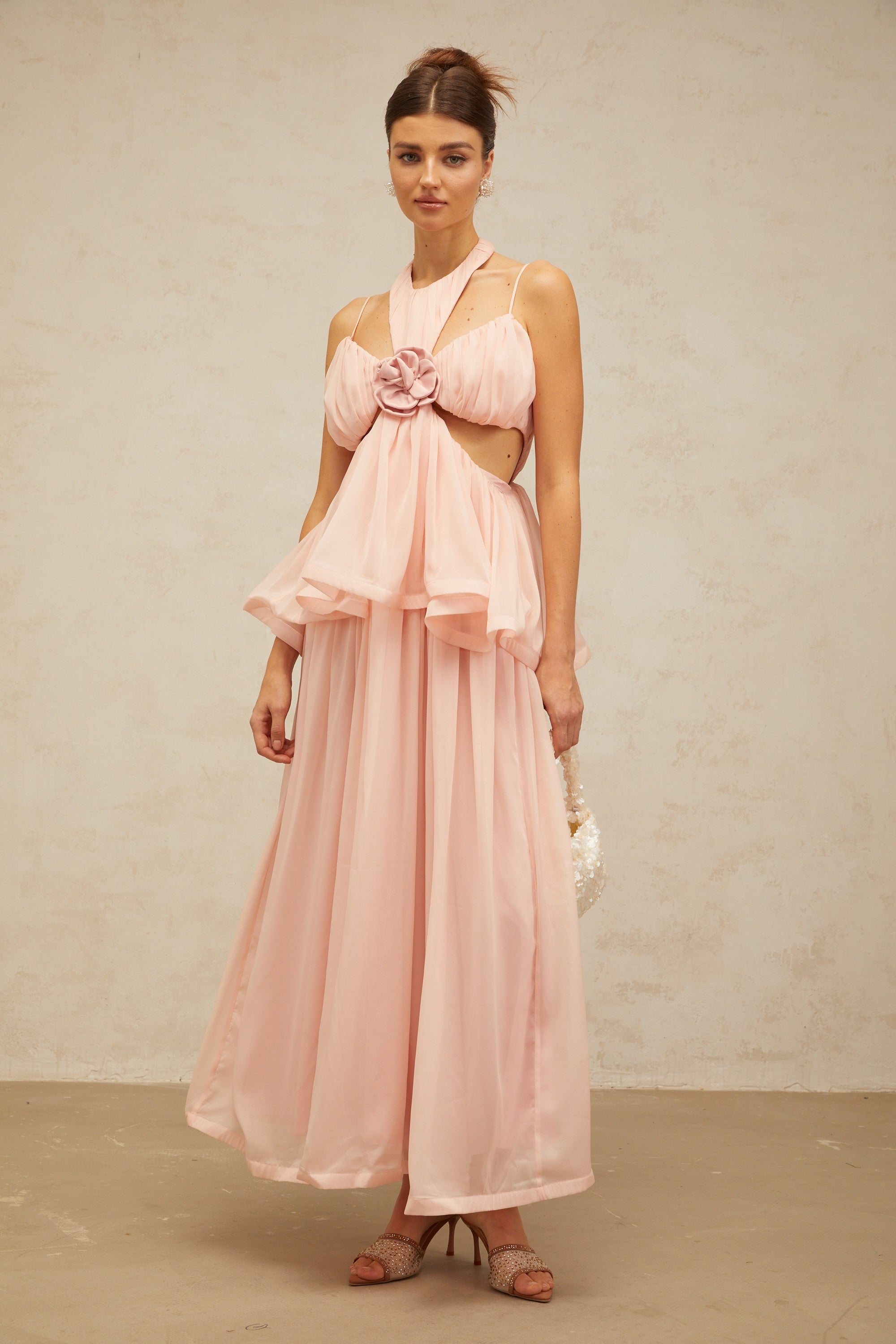 Danaé pink cut-out floral-appliqué maxi dress