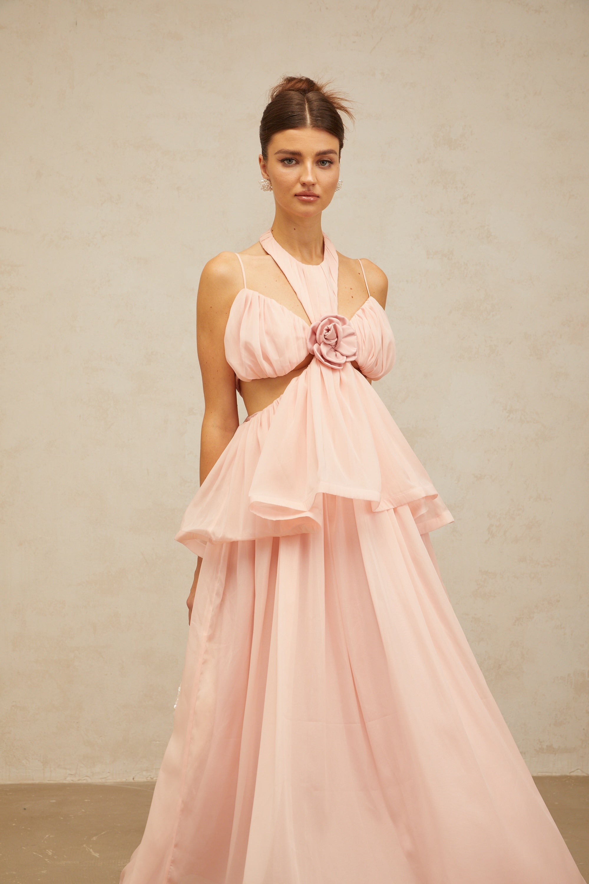 Danaé pink cut-out floral-appliqué maxi dress