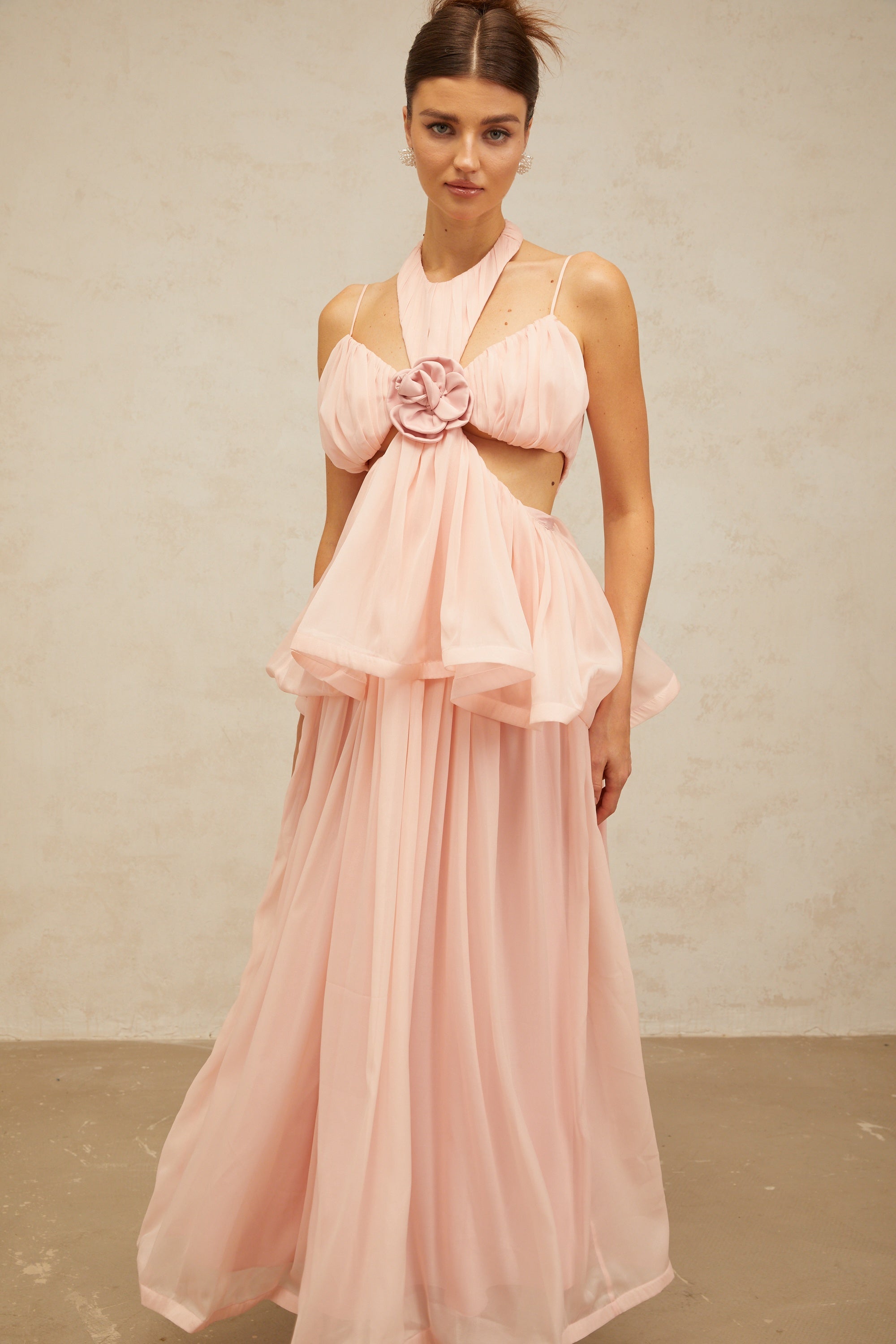 Danaé pink cut-out floral-appliqué maxi dress (Final Sale)