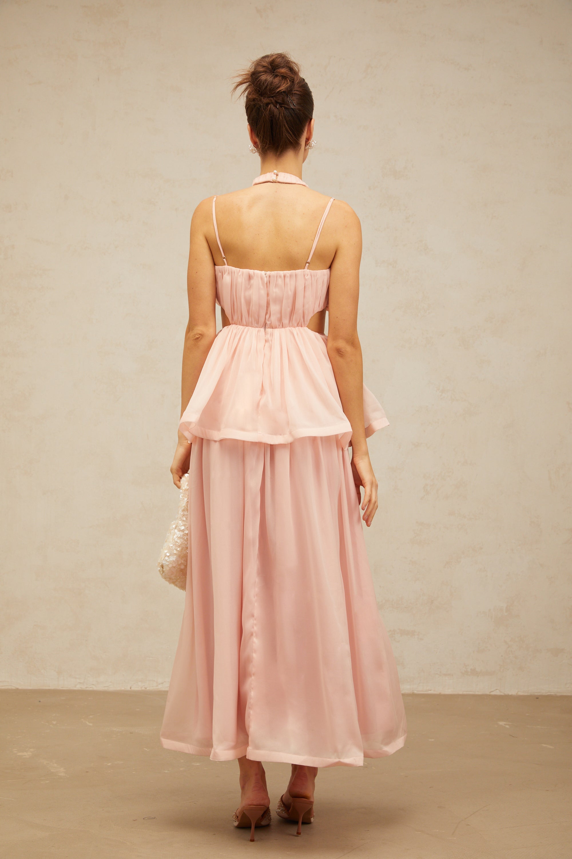 Danaé pink cut-out floral-appliqué maxi dress