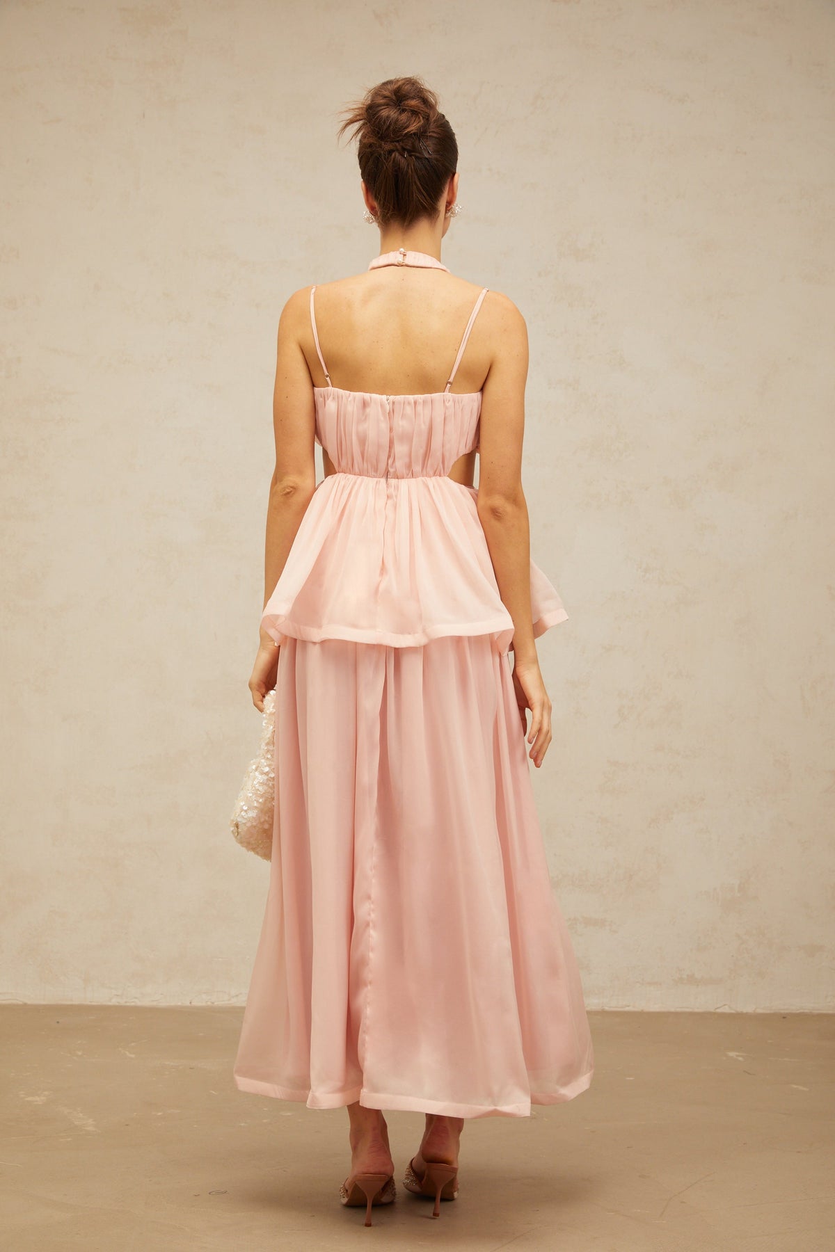 Danaé pink cut-out floral-appliqué maxi dress