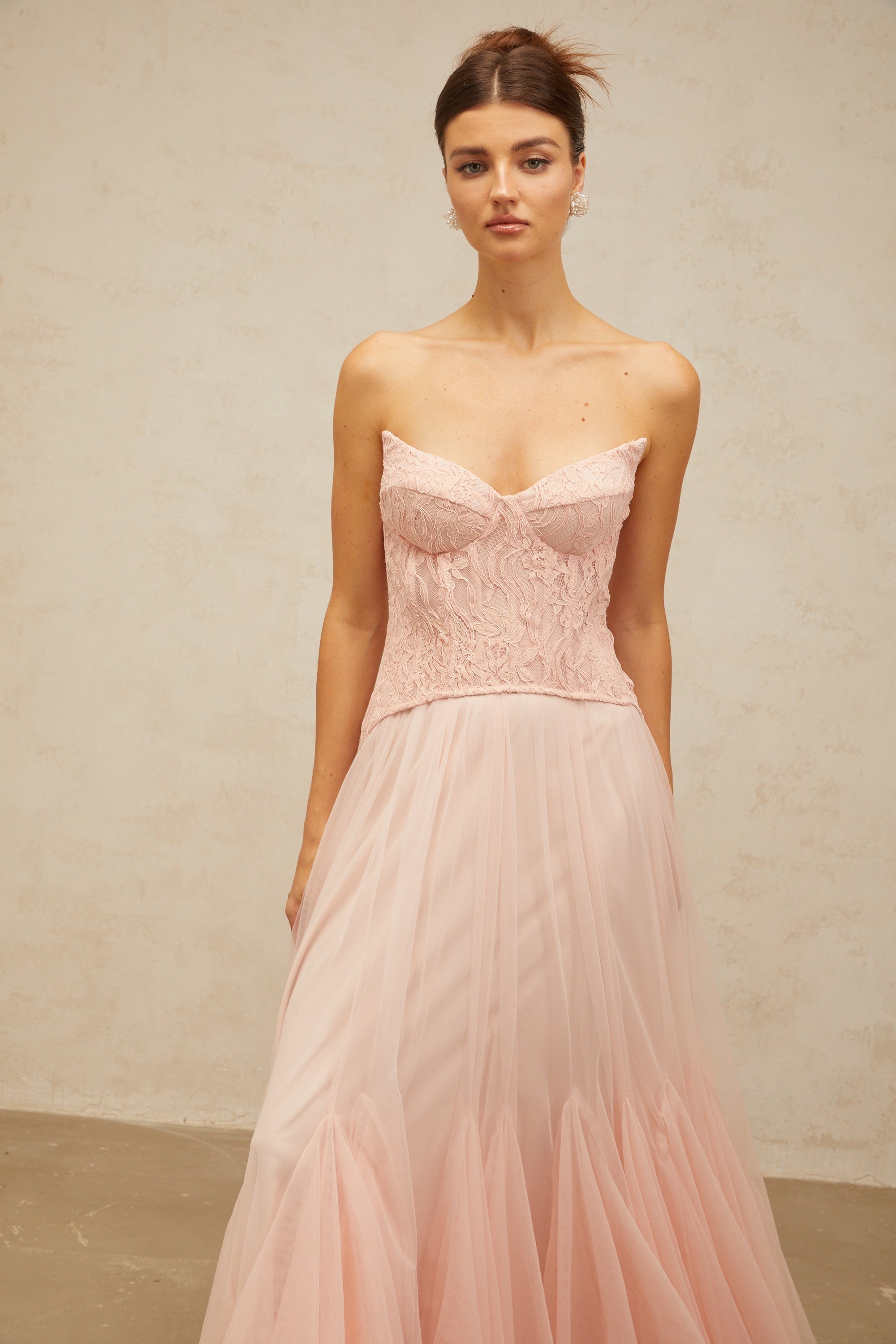 Ulrique pink lace corset tulle maxi dress (Final Sale-US Only)