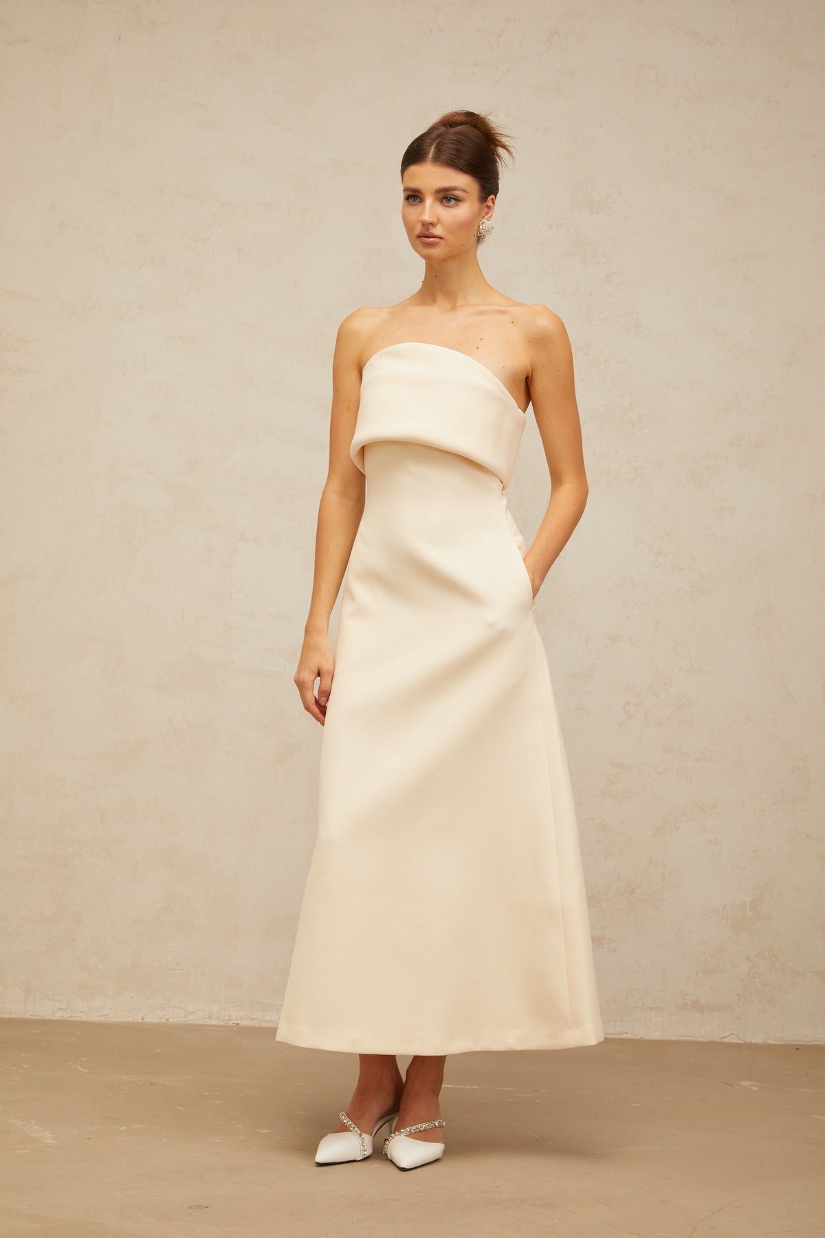 Raphaëlle white folded corset midi dress