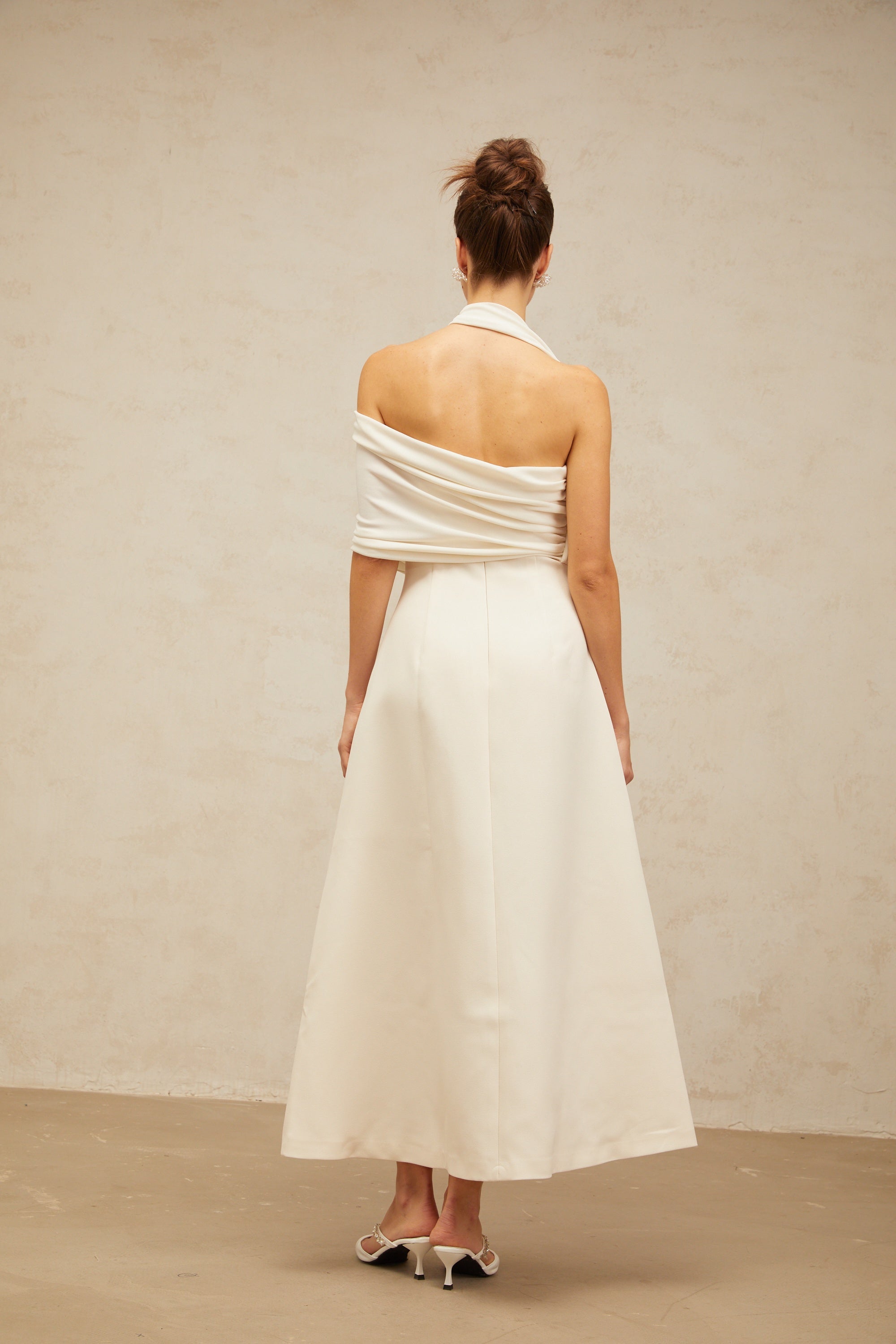 Solène cream-white asymmetrical midi dress (Final Sale-US Only)