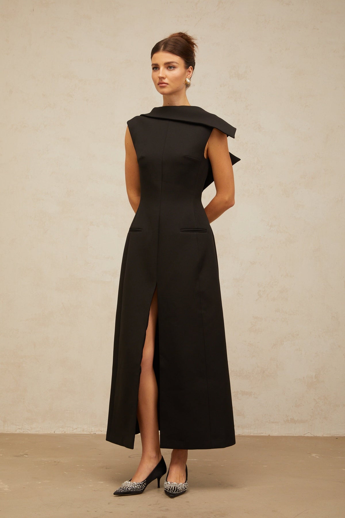 Léonore black deconstructed open-back midi dress (Final Sale-US Only)