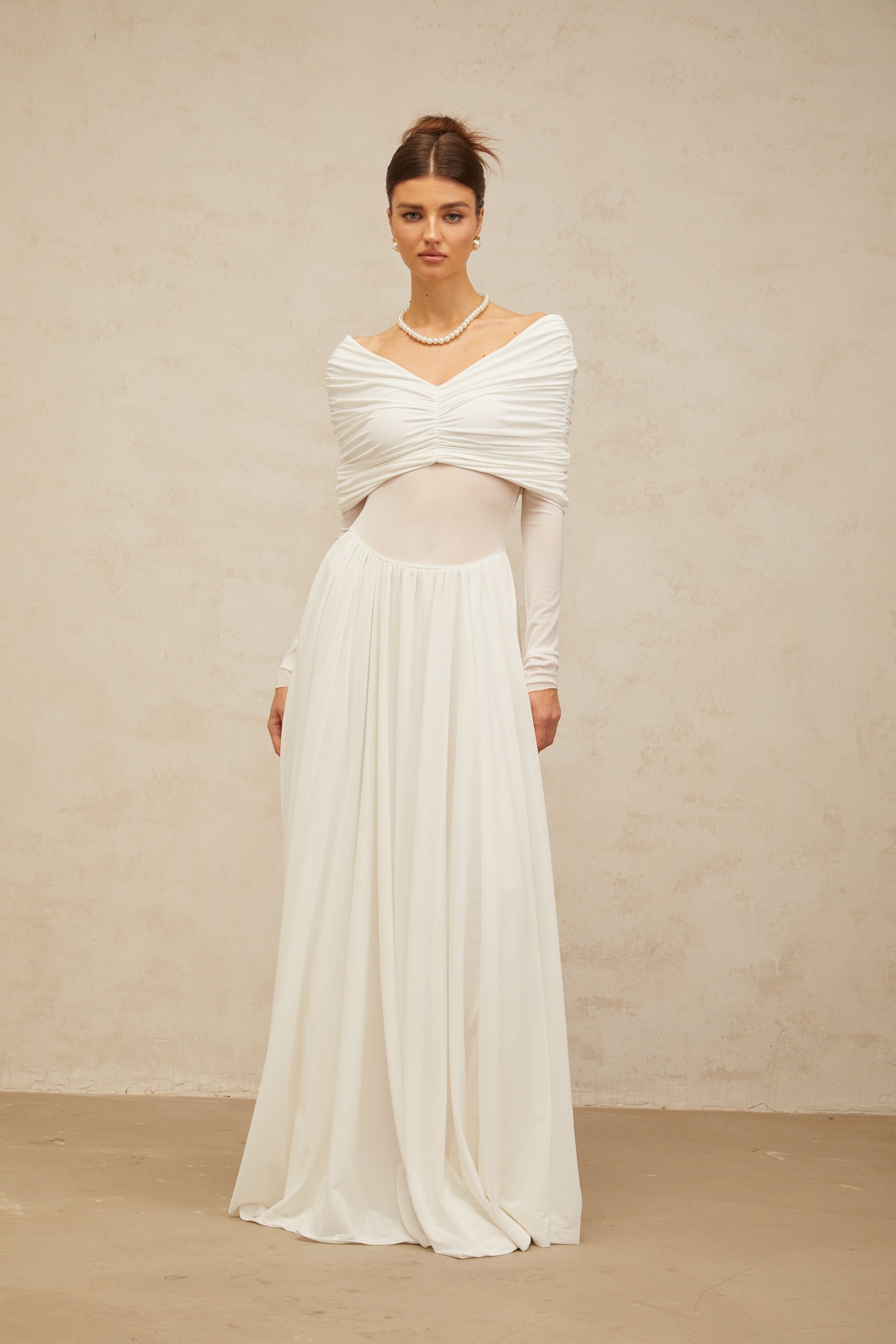 Vérane white draped-detail ruched maxi dress
