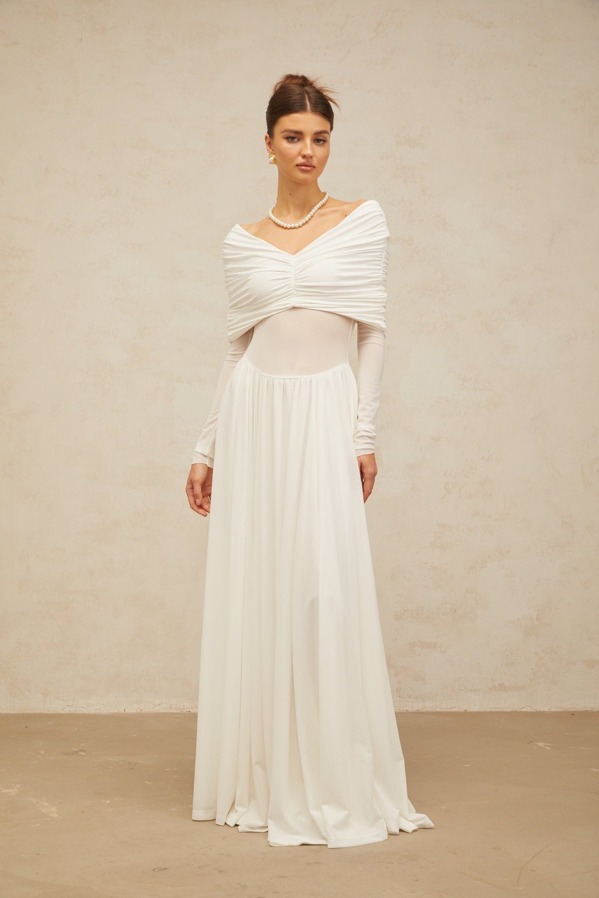 Vérane White Draped-detail Ruched Maxi Dress (Final Sale)