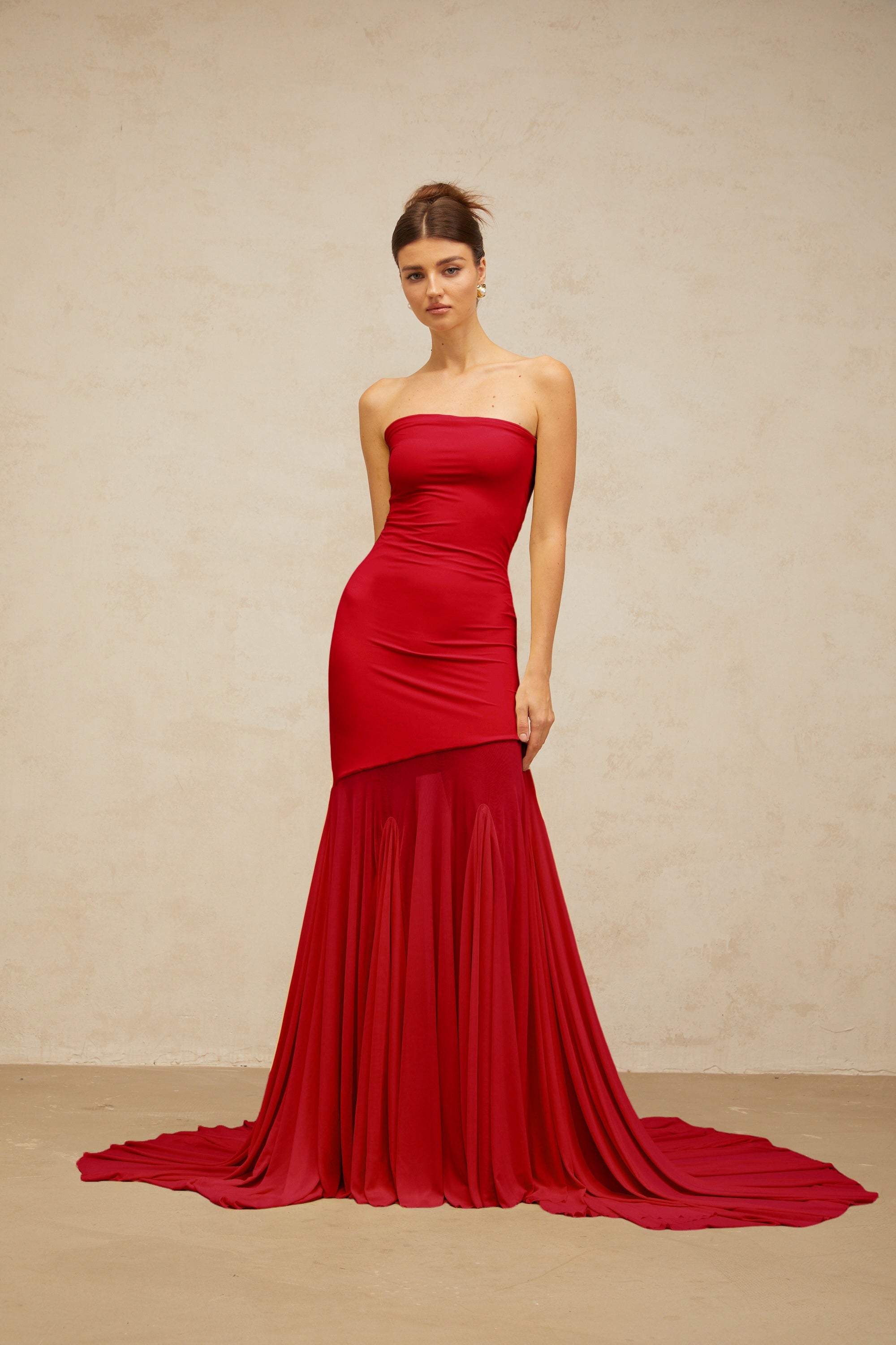Josiane red off-shoulder sheer tulle maxi dress (Final Sale)