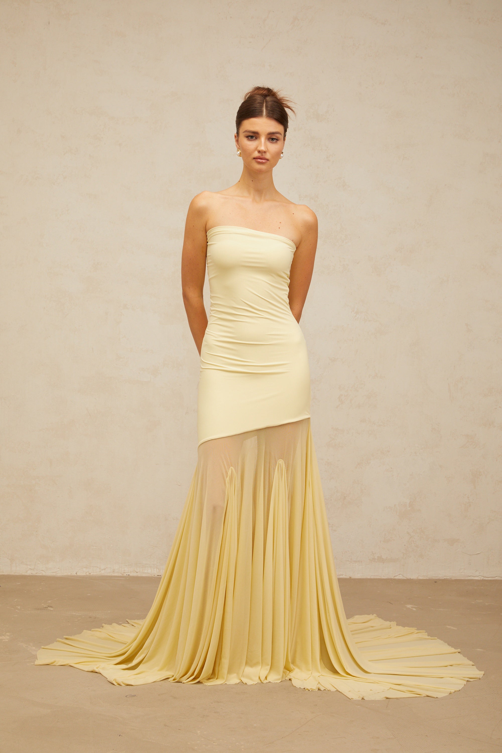 Josiane yellow off-shoulder sheer tulle maxi dress