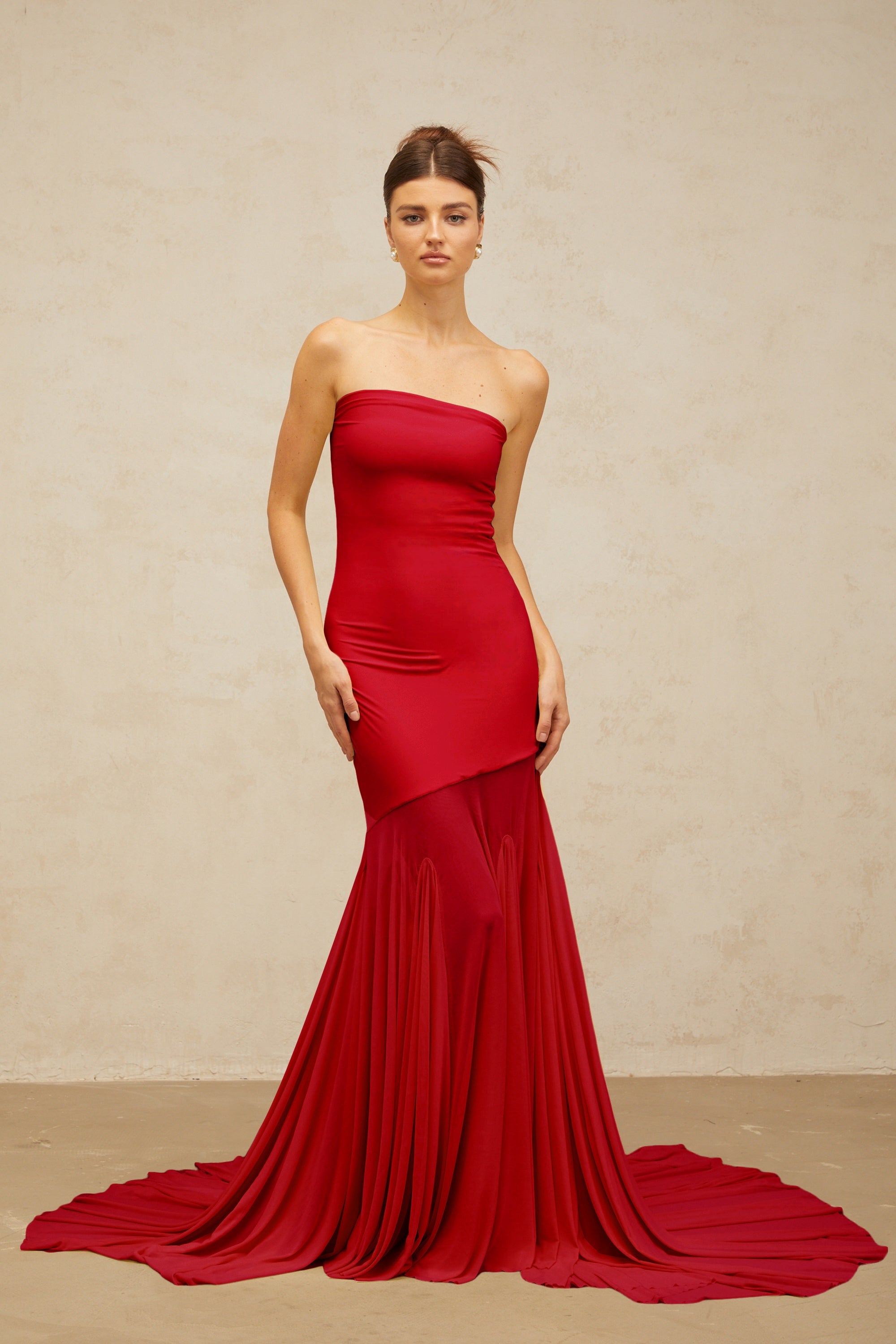 Josiane red off-shoulder sheer tulle maxi dress (Final Sale)