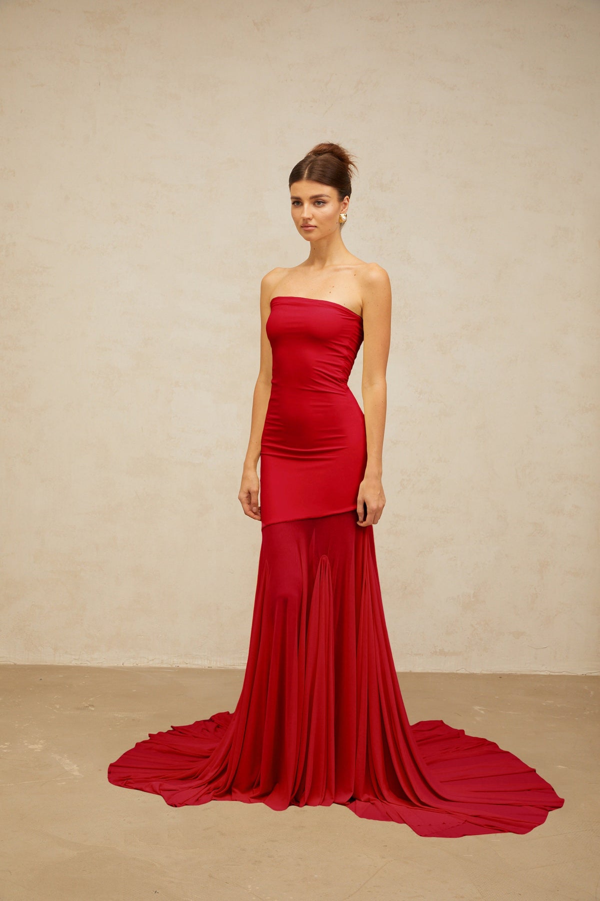Josiane red off-shoulder sheer tulle maxi dress (Final Sale)
