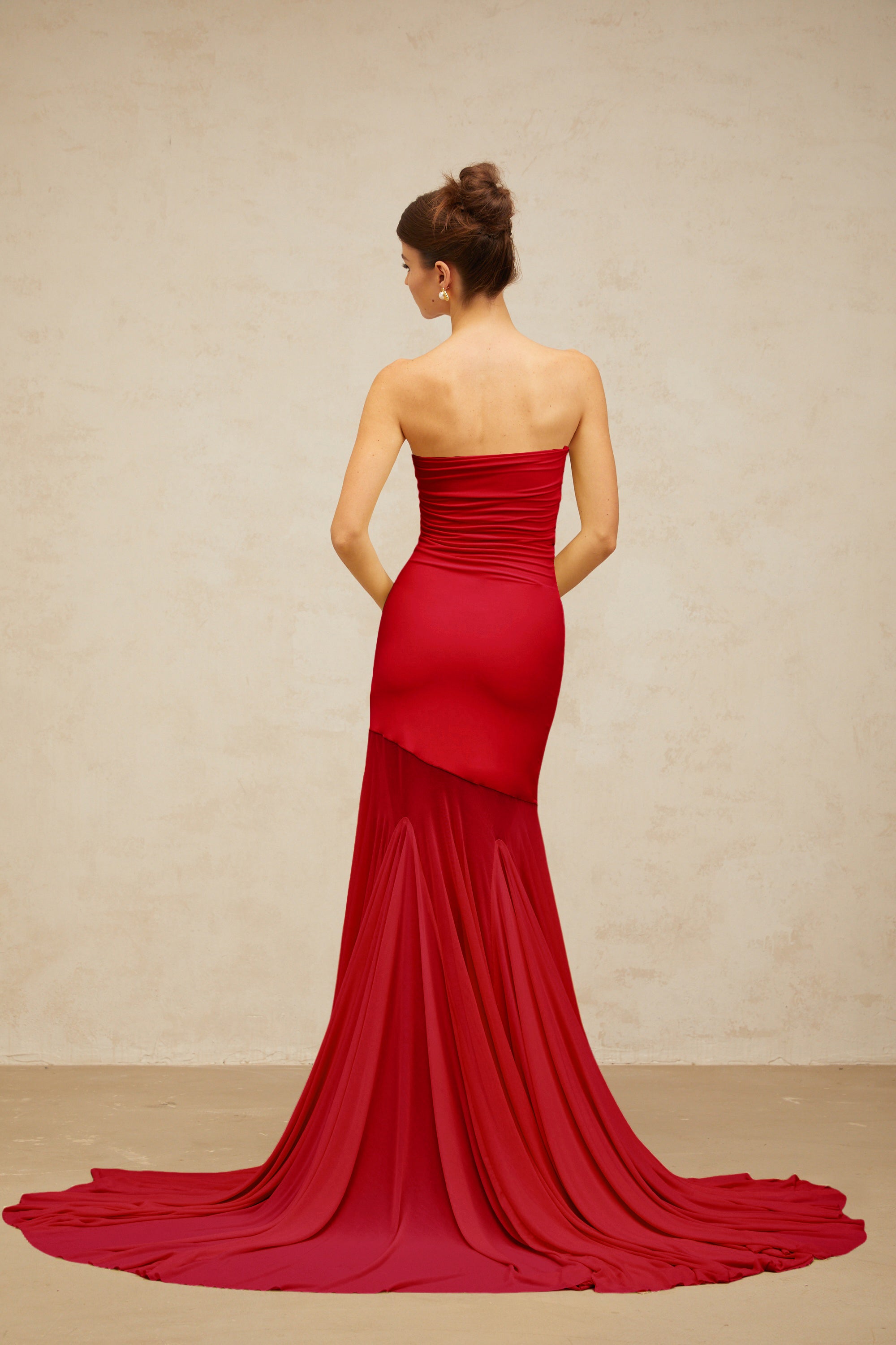 Josiane red off-shoulder sheer tulle maxi dress (Final Sale)