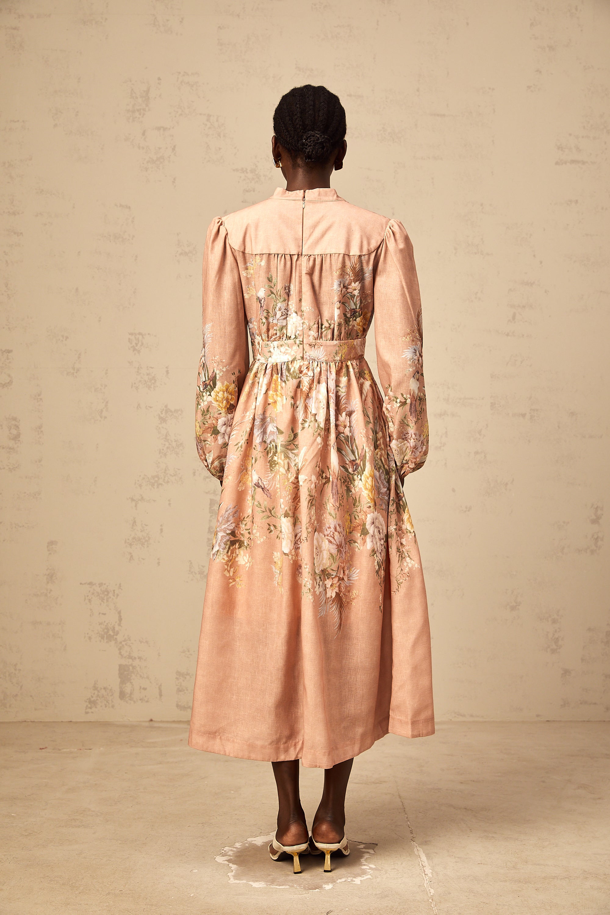 Sidonie pink V-neck floral-print midi dress