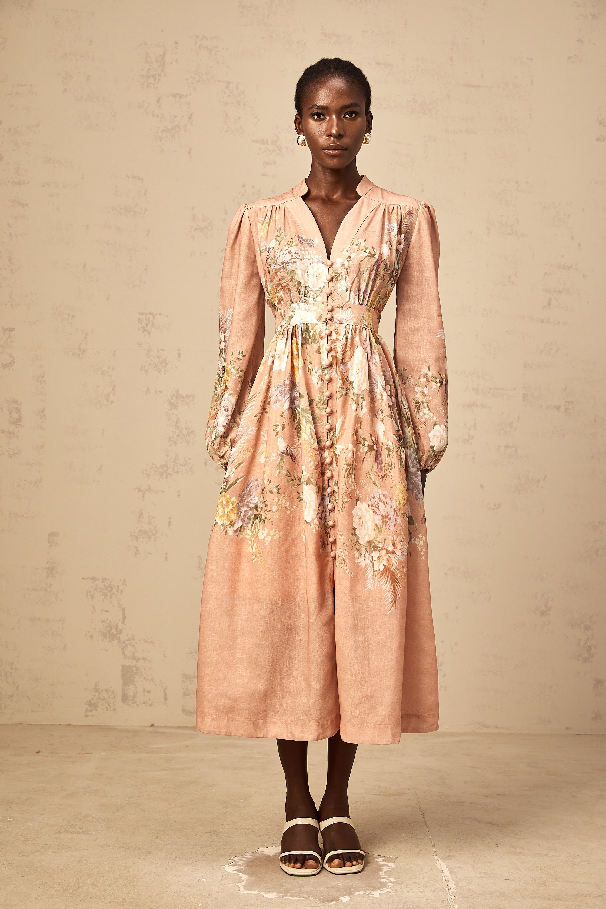 Sidonie pink V-neck floral-print midi dress