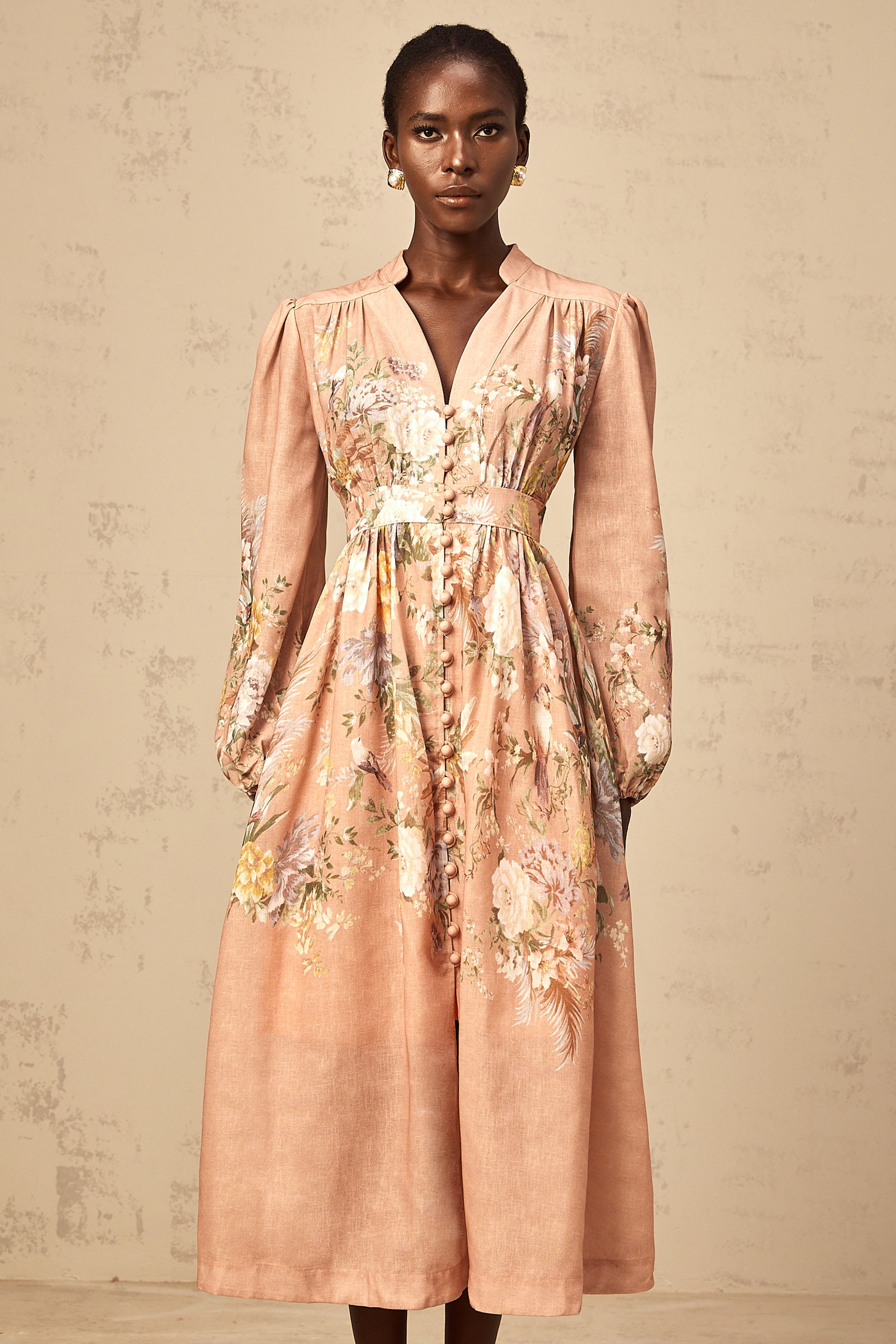 Sidonie pink V-neck floral-print midi dress