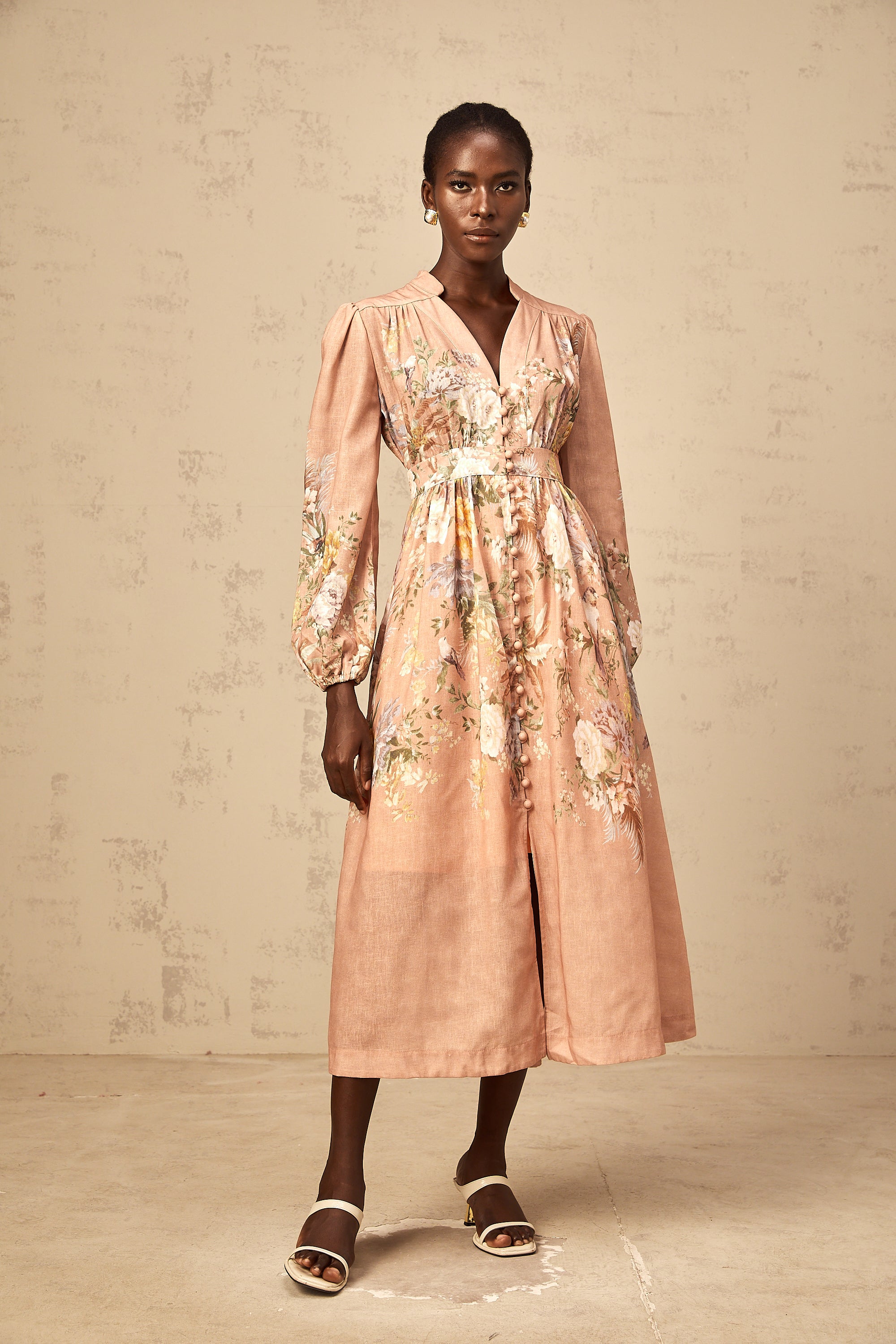 Sidonie pink V-neck floral-print midi dress