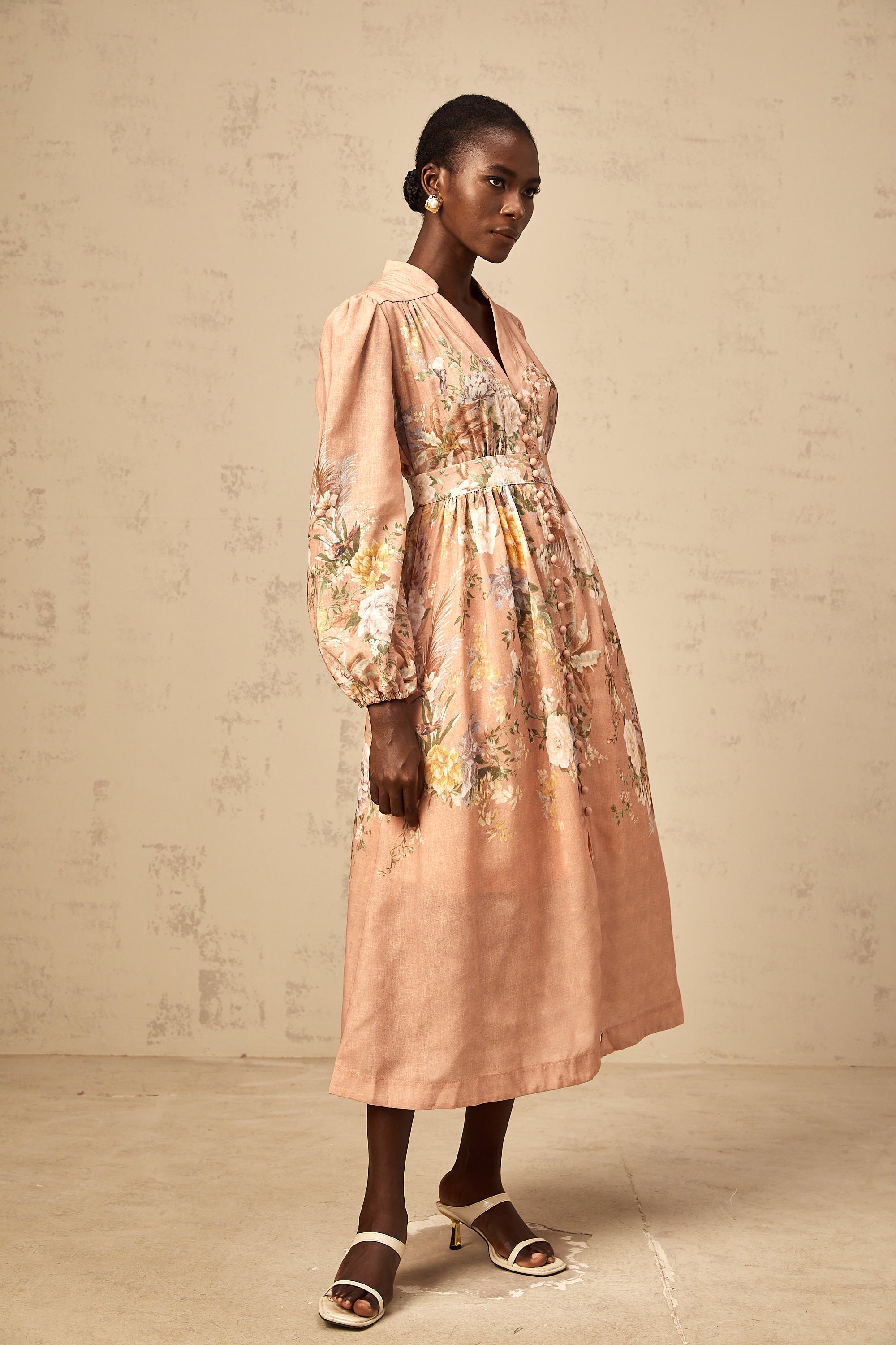 Sidonie pink V-neck floral-print midi dress
