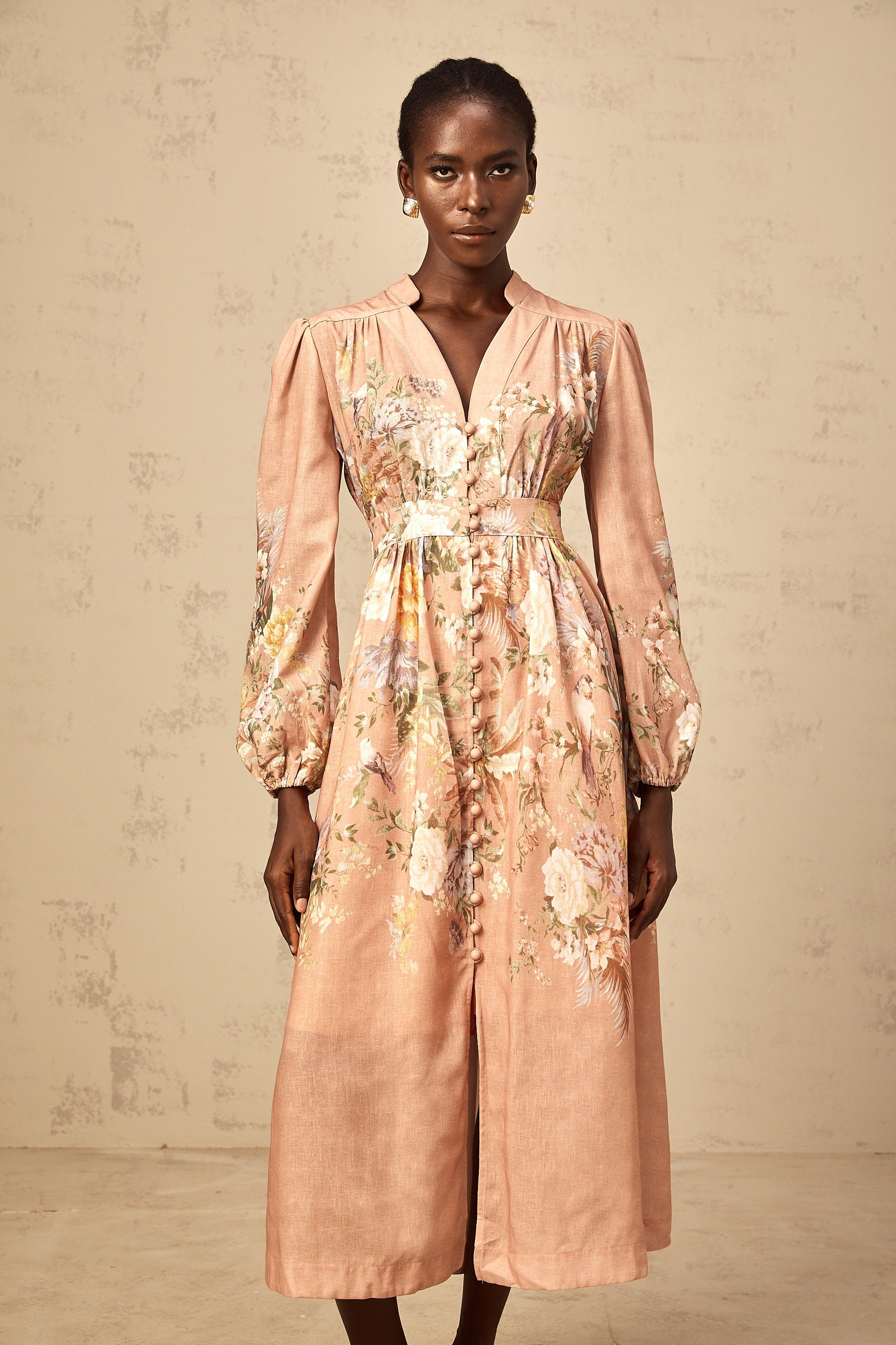 Sidonie pink V-neck floral-print midi dress