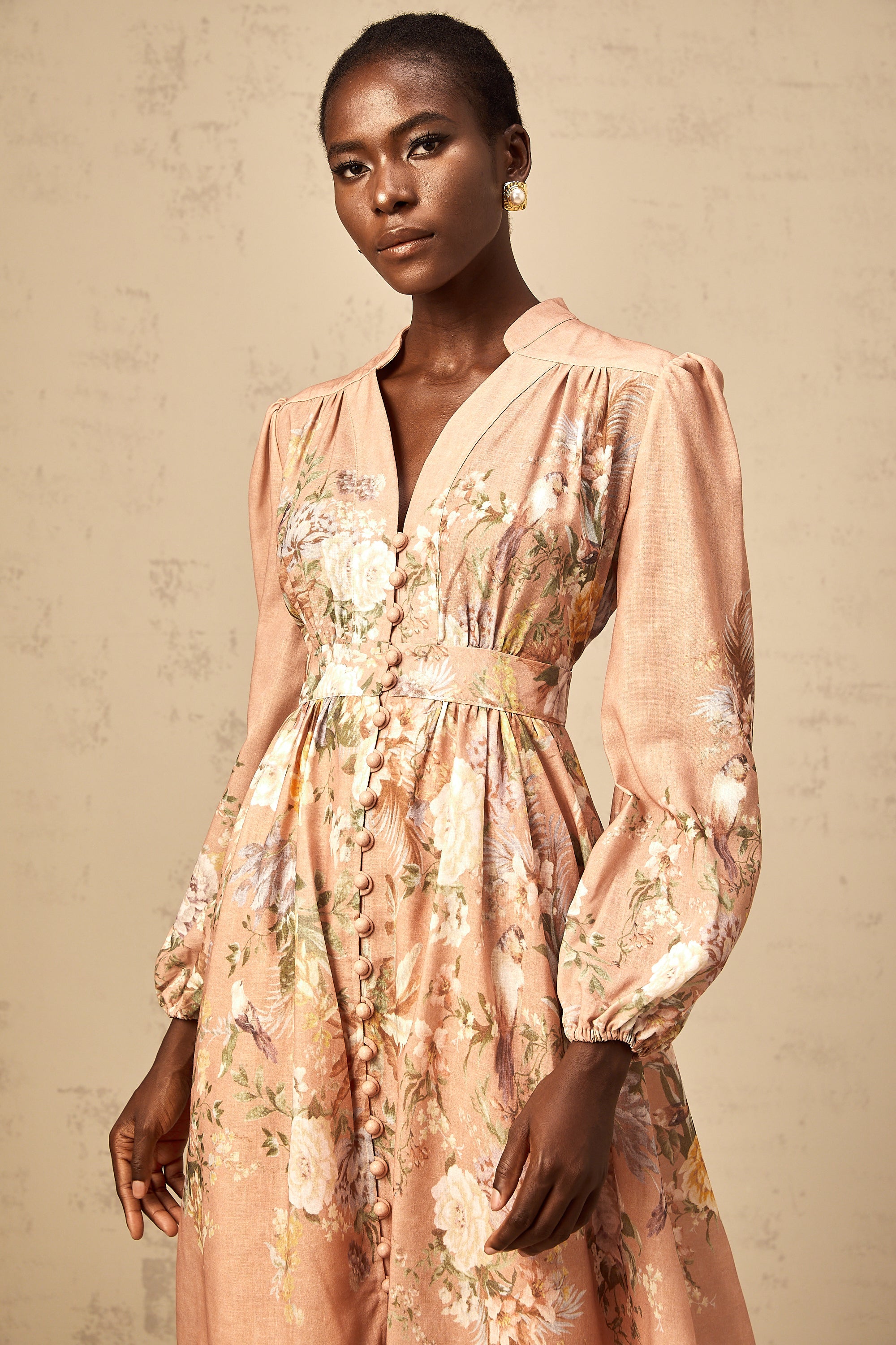 Sidonie pink V-neck floral-print midi dress