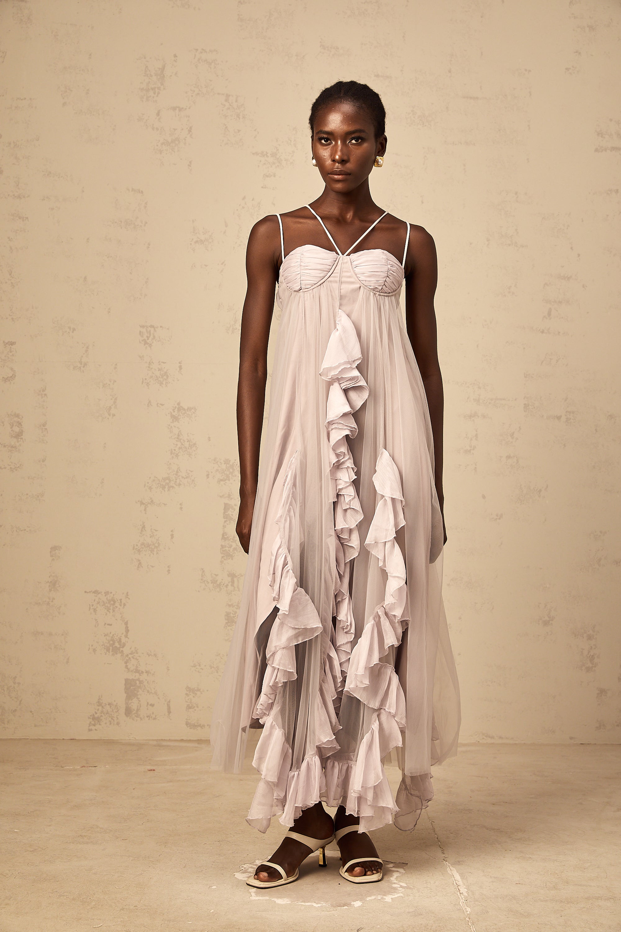 Colette layered ruffled tulle maxi dress in Purple