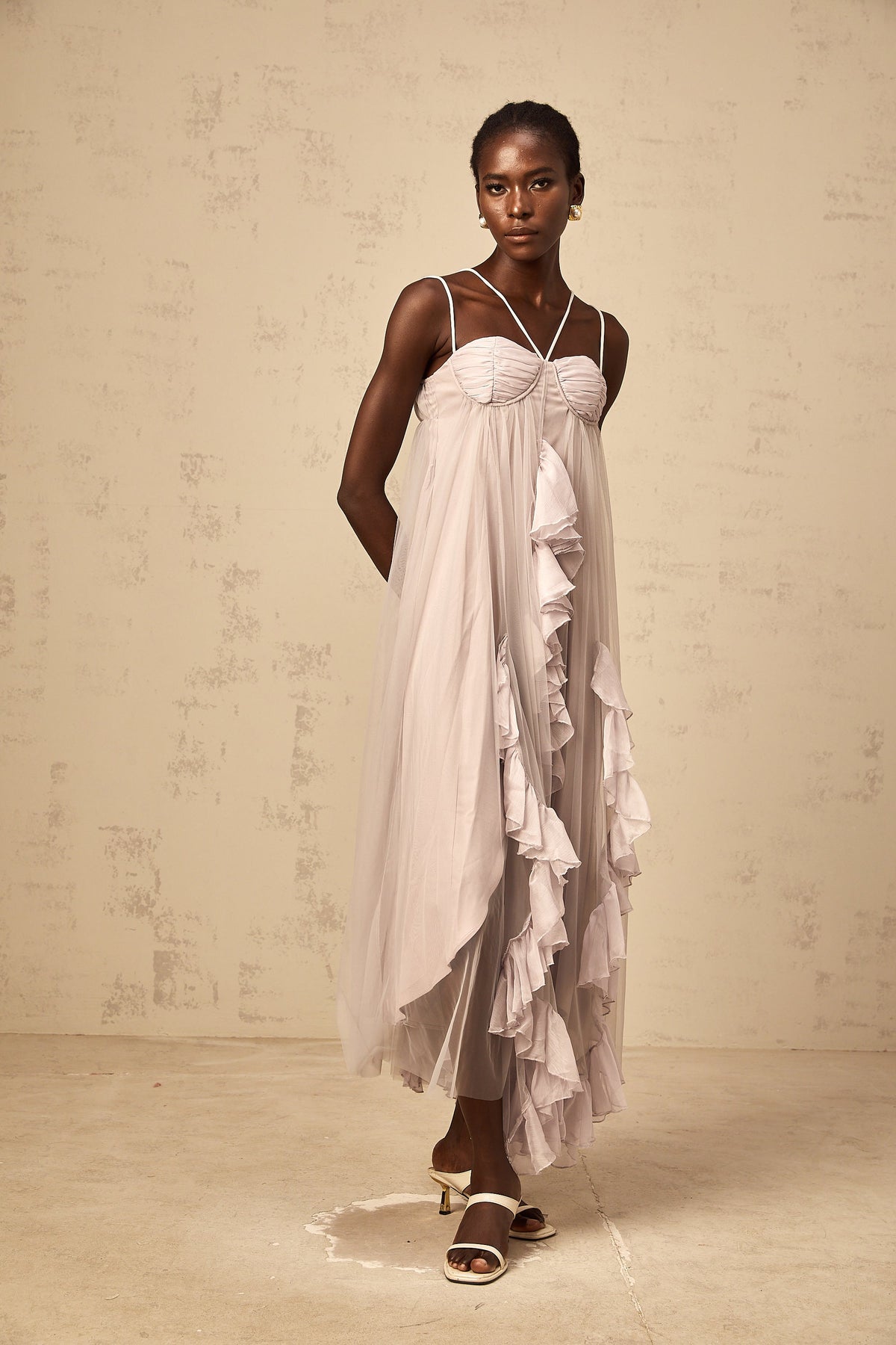 Colette layered ruffled tulle maxi dress in Purple