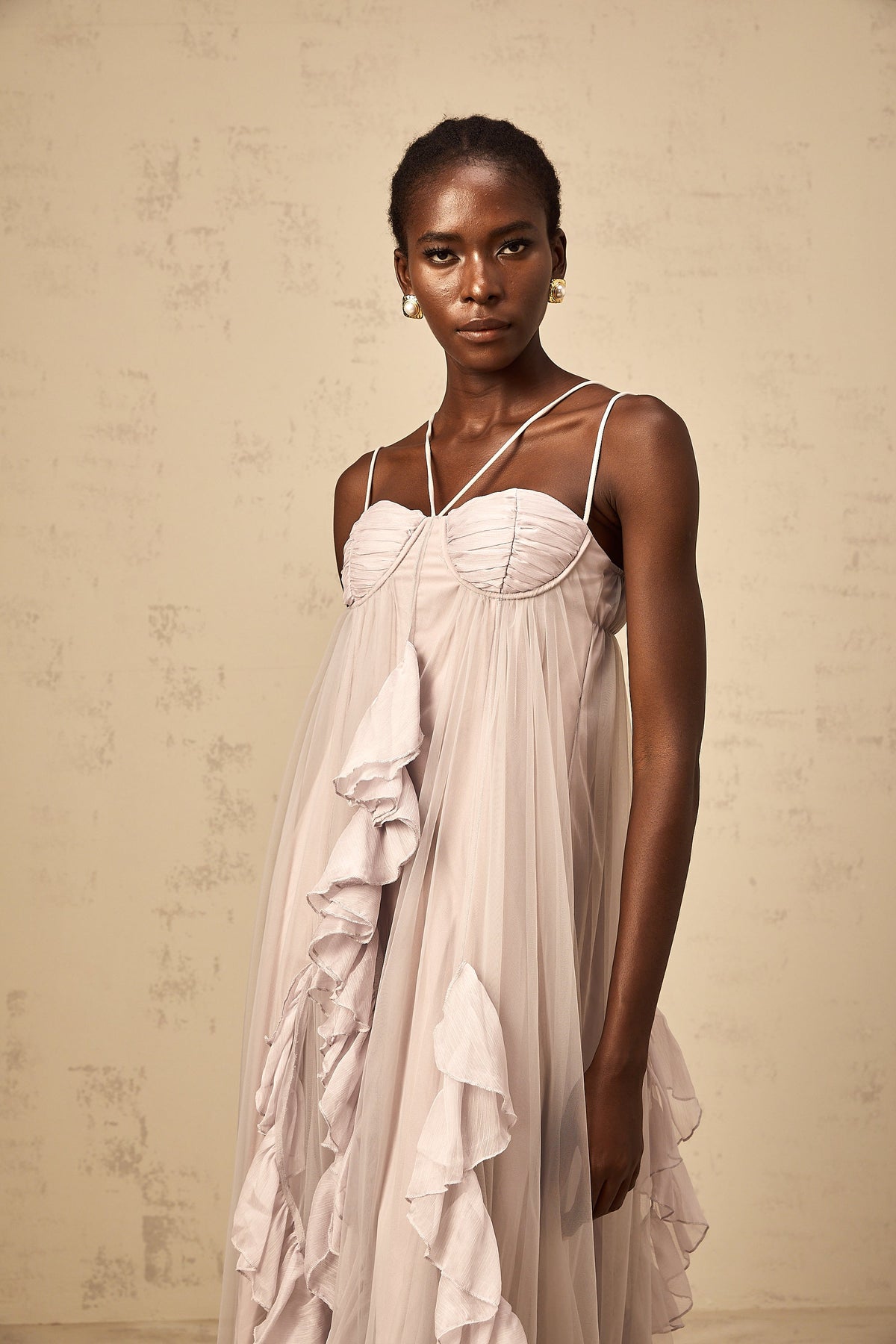 Colette layered ruffled tulle maxi dress in Purple