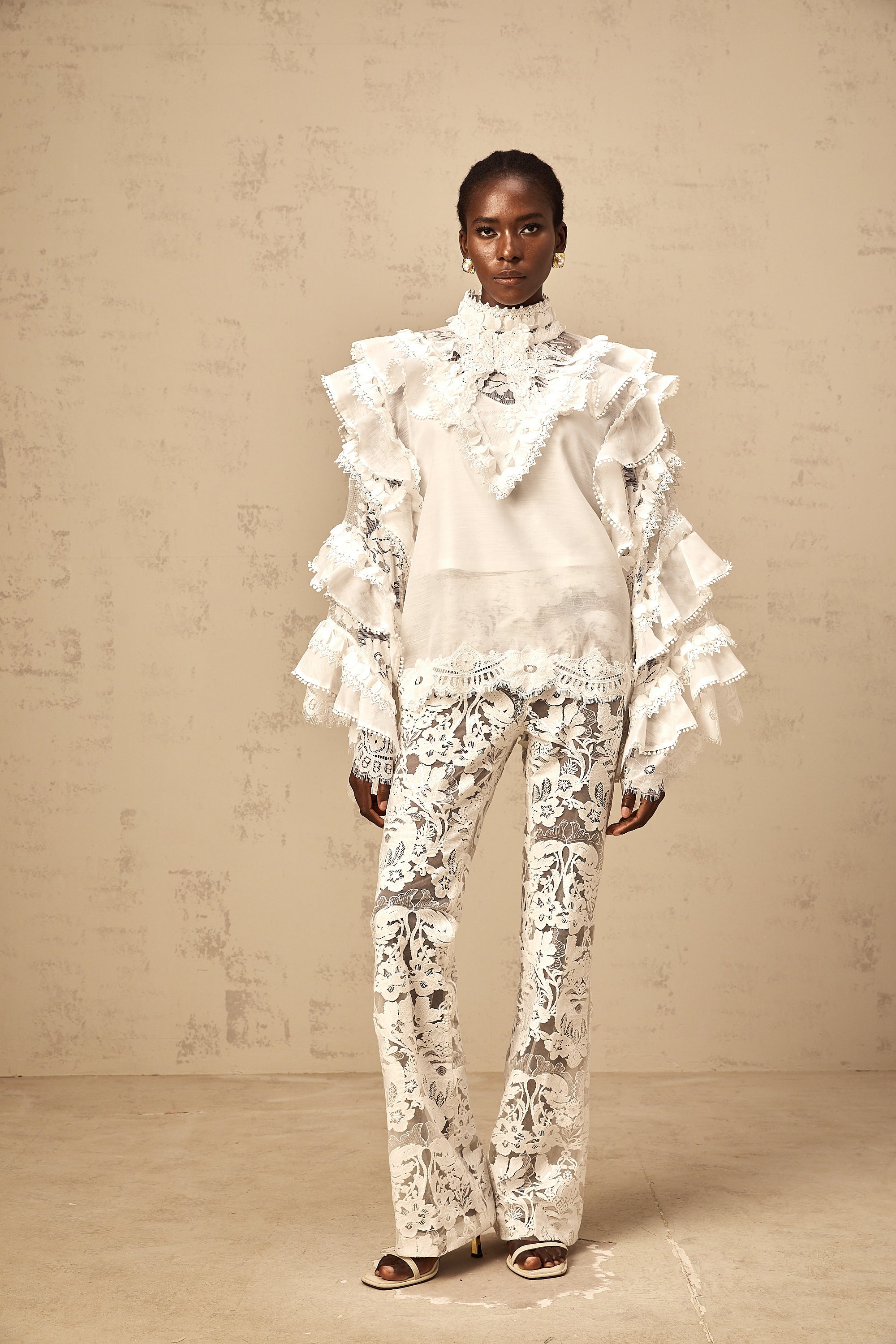 Mylène white tied layered lace blouse