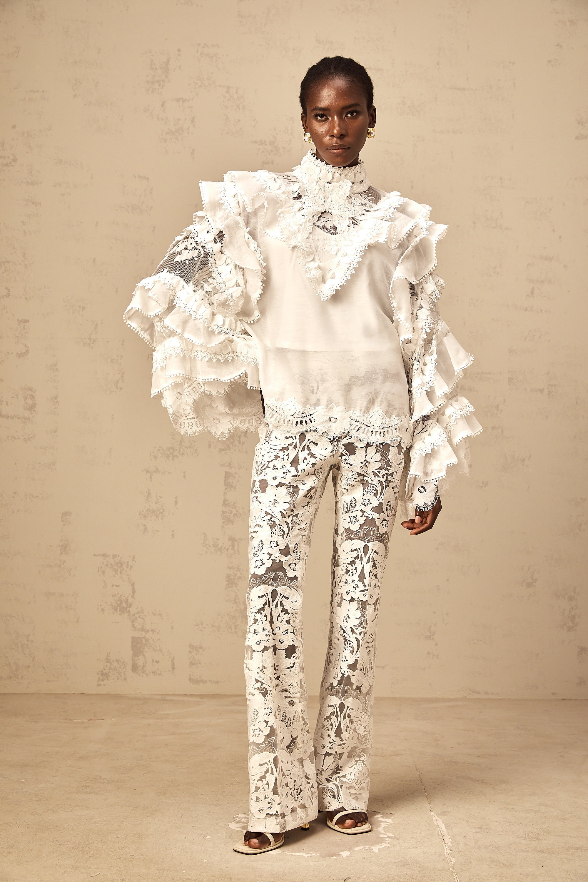 Mylène white tied layered lace blouse