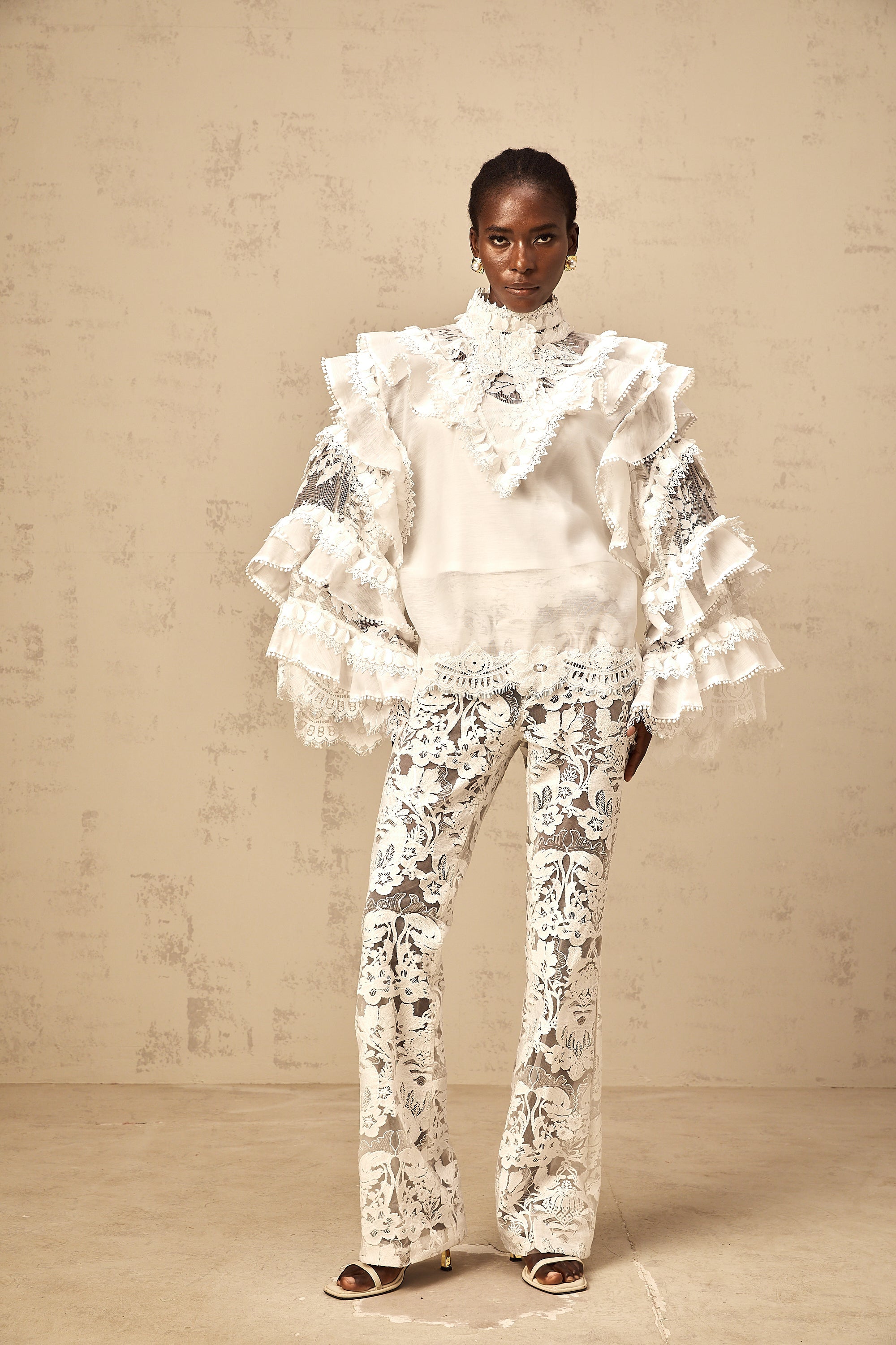 Mylène white tied layered lace blouse