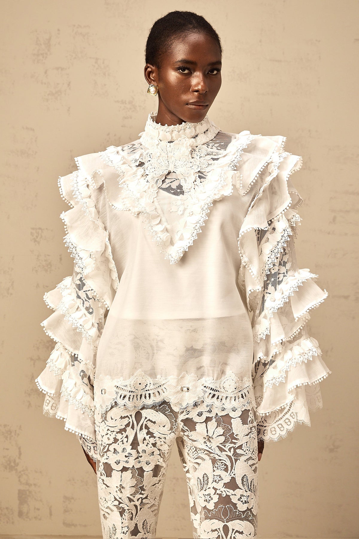Mylène white tied layered lace blouse (Final Sale-US Only)