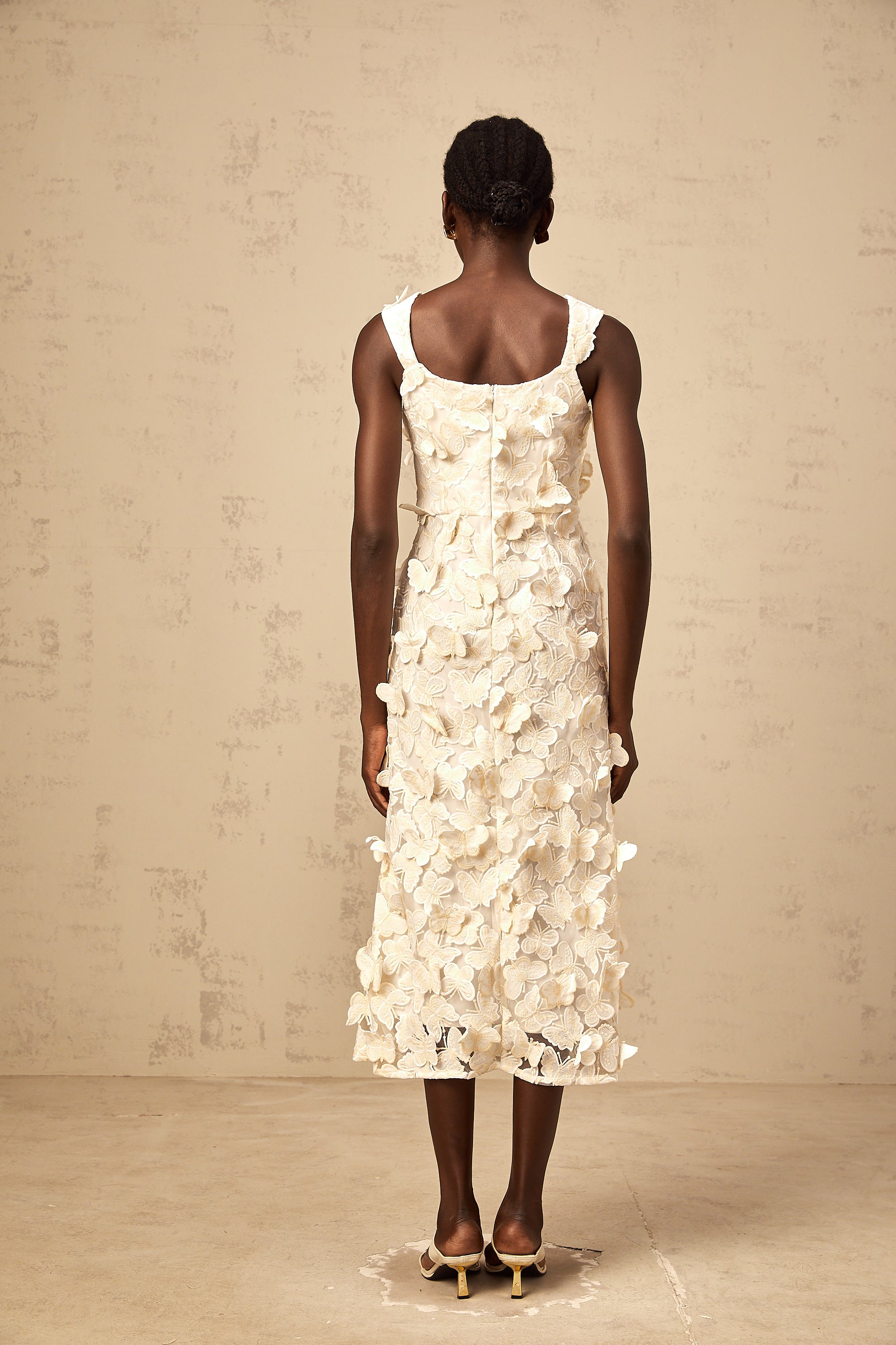 Narcisse butterfly-appliqué flared midi dress