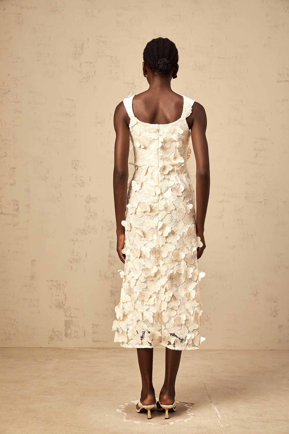 Narcisse butterfly-appliqué flared midi dress