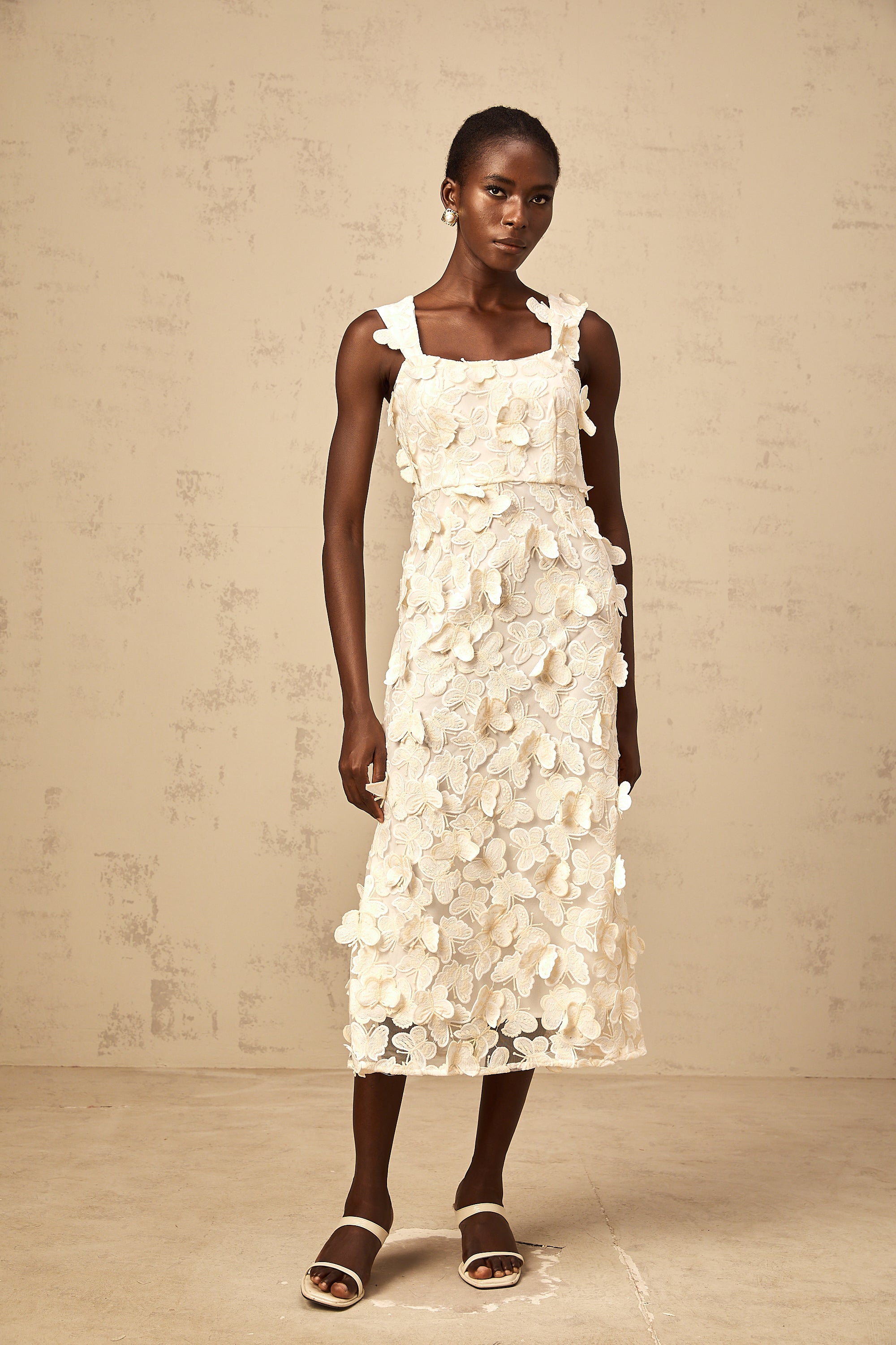 Narcisse butterfly-appliqué flared midi dress