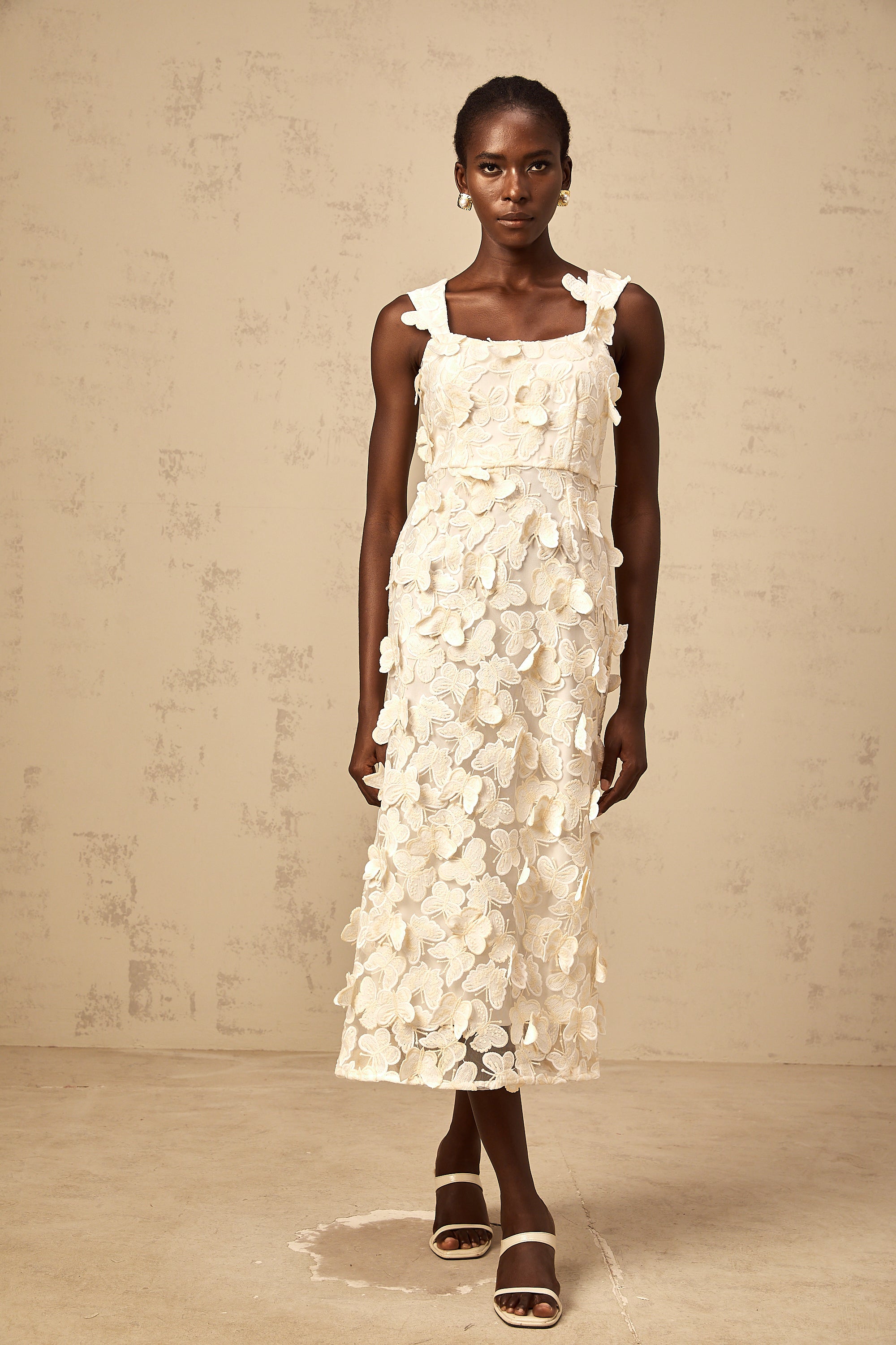 Narcisse butterfly-appliqué flared midi dress