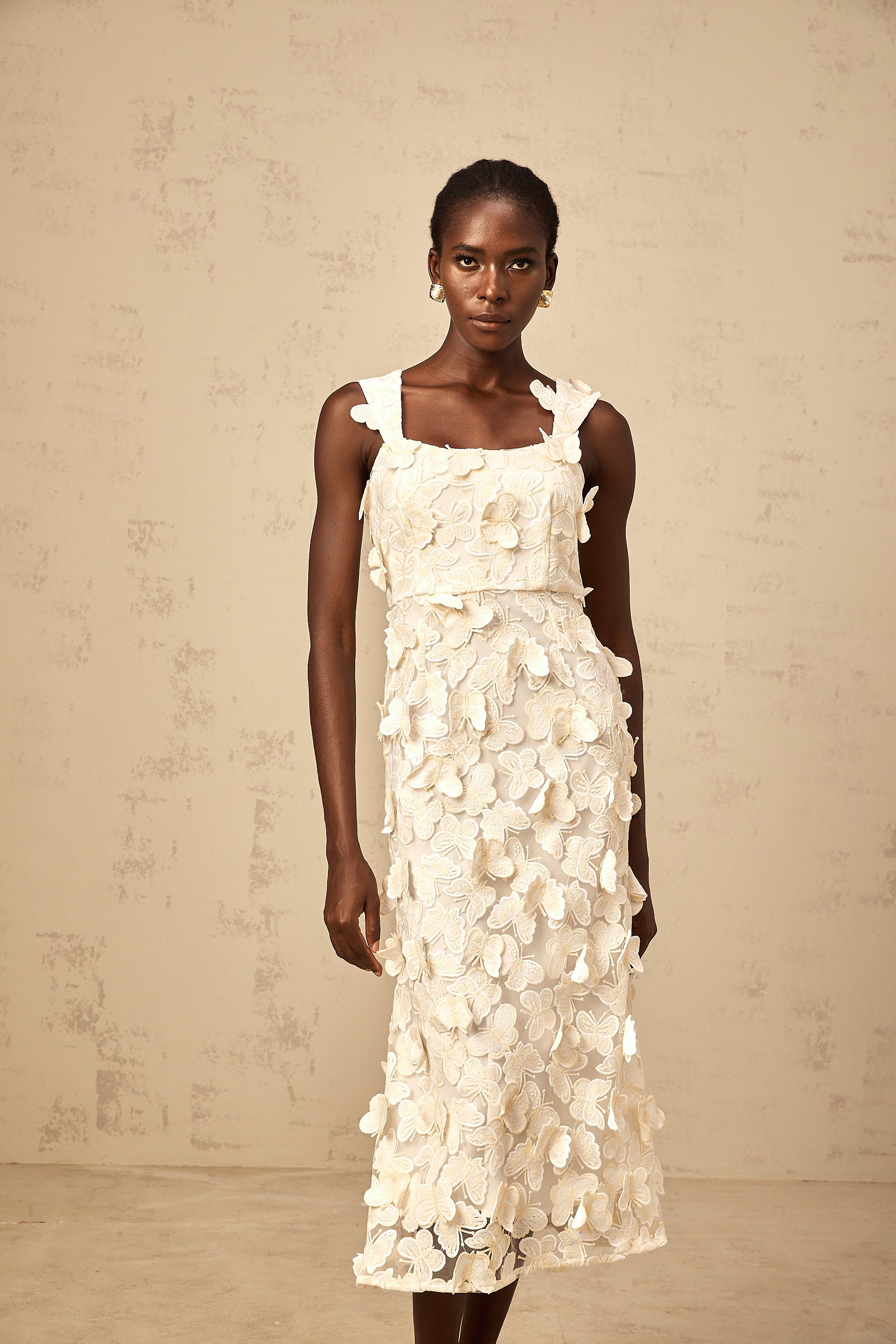 Narcisse butterfly-appliqué flared midi dress