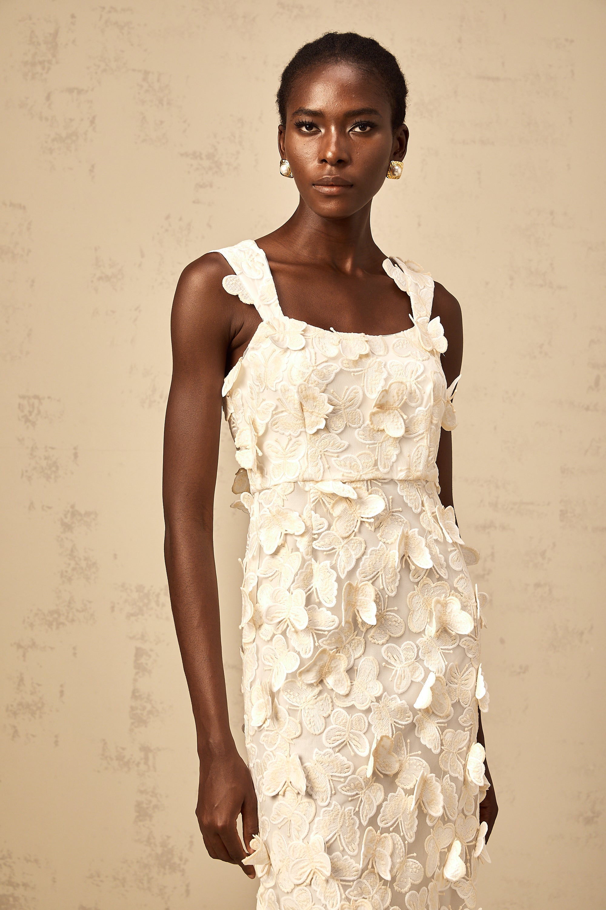 Narcisse butterfly-appliqué flared midi dress