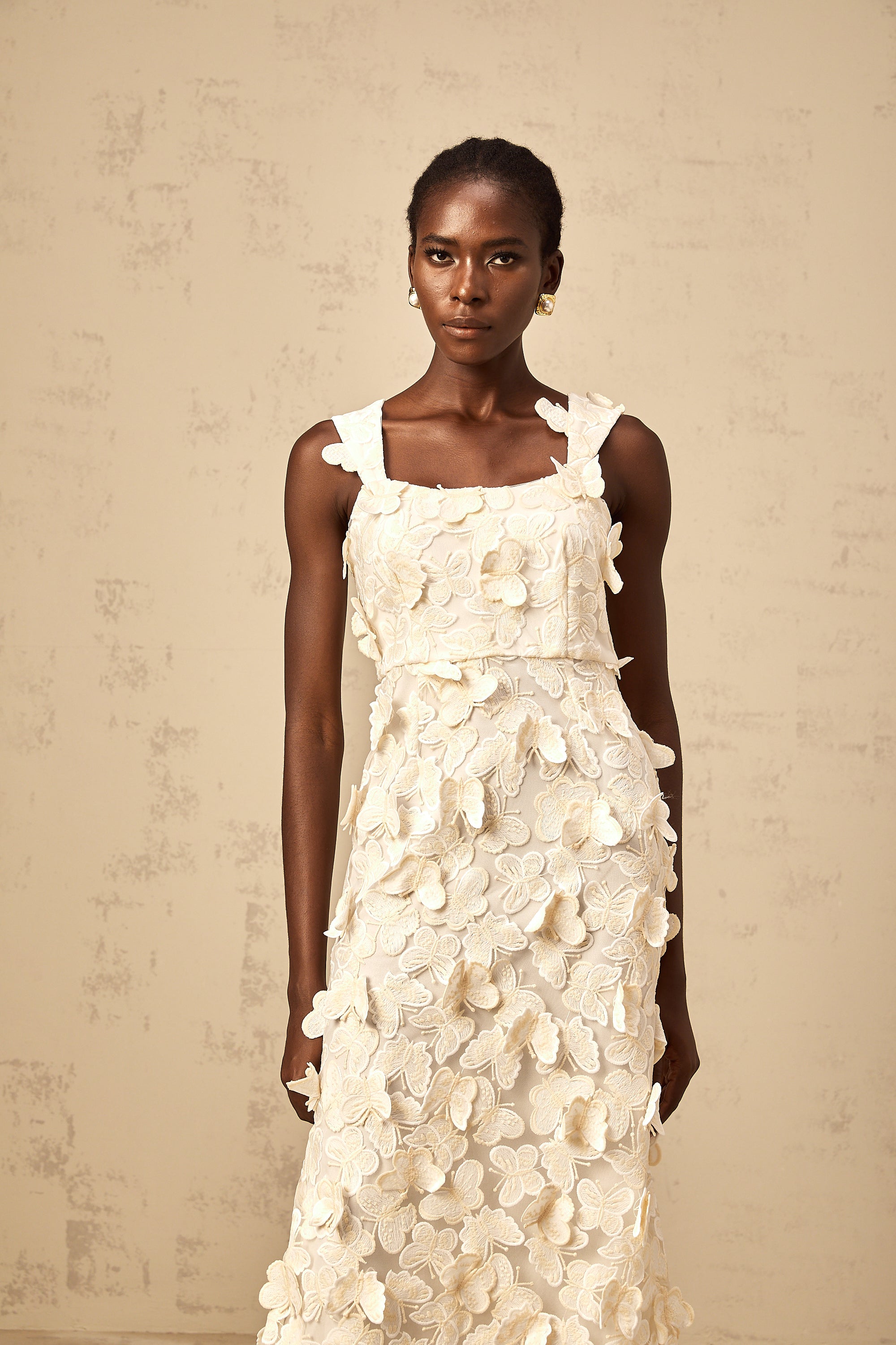 Narcisse butterfly-appliqué flared midi dress