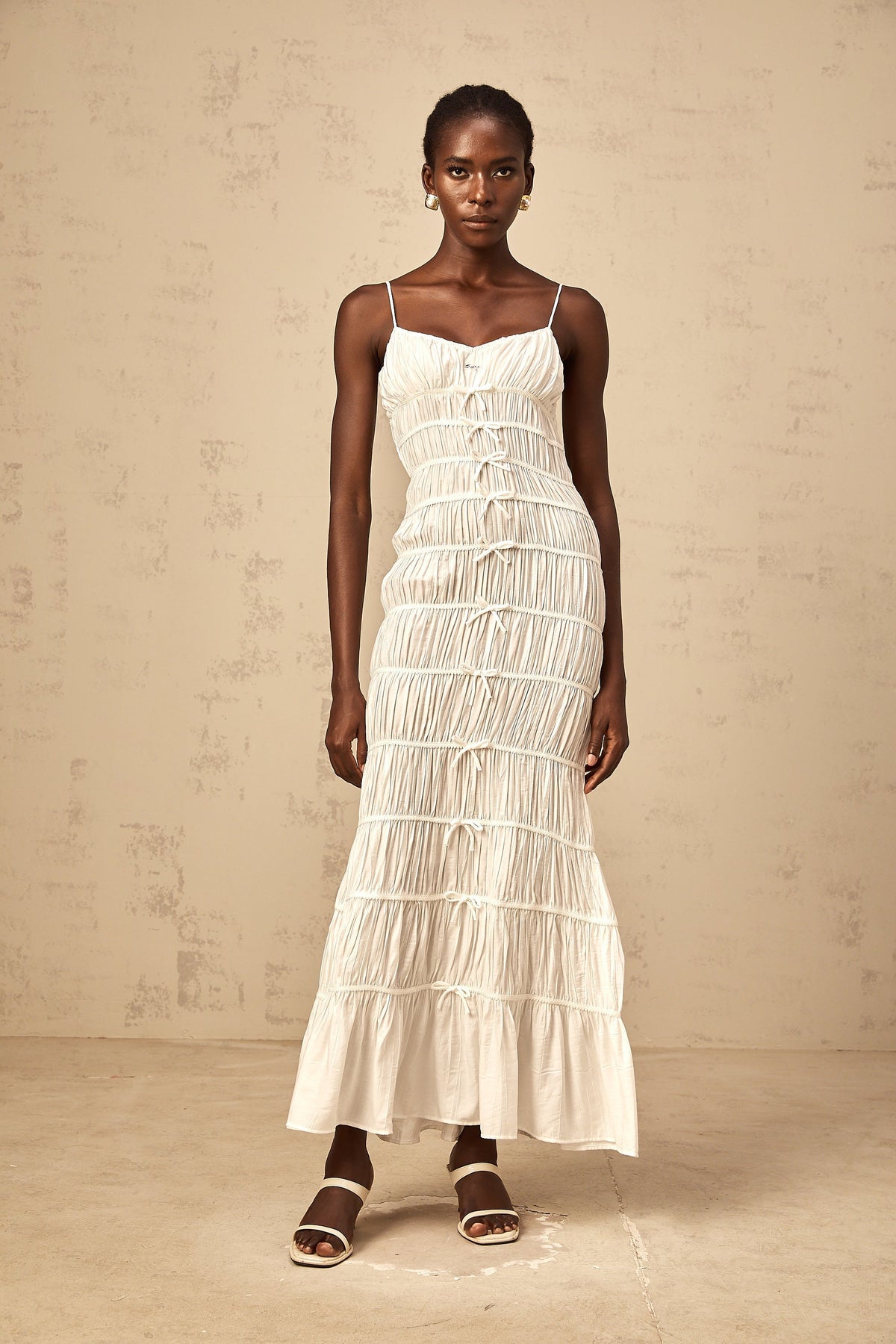 Aglaé white bowknot smocked maxi dress