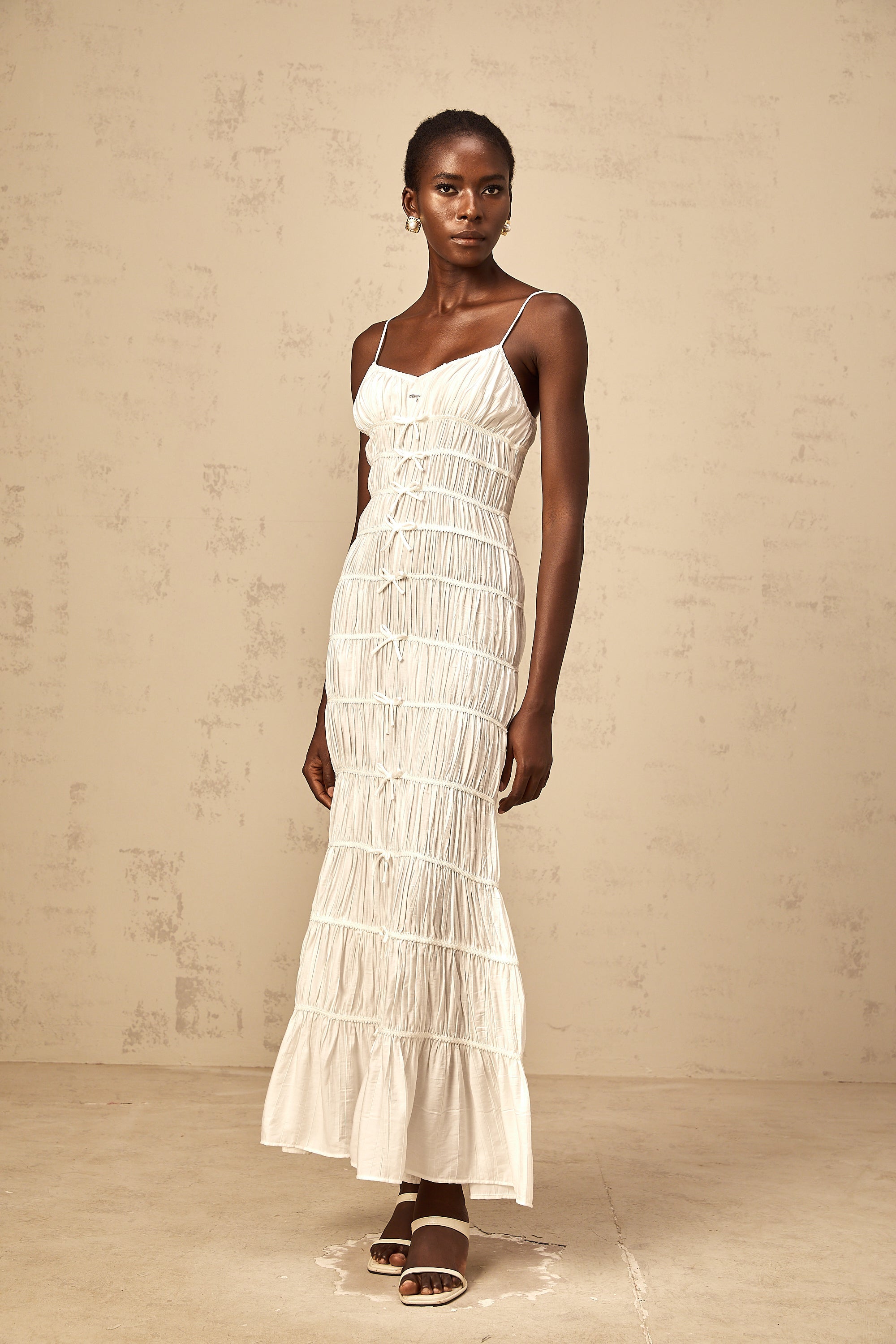 Aglaé white bowknot smocked maxi dress