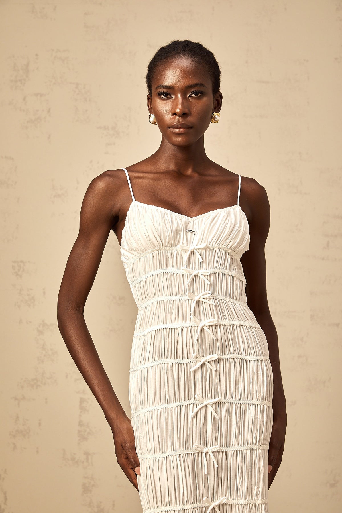 Aglaé white bowknot smocked maxi dress