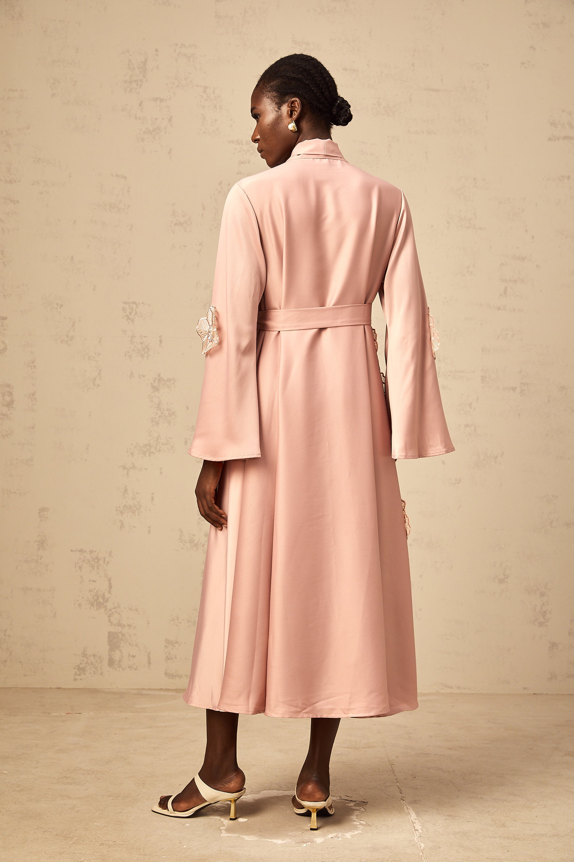 Orane tied floral-applique flared midi dress in Pink