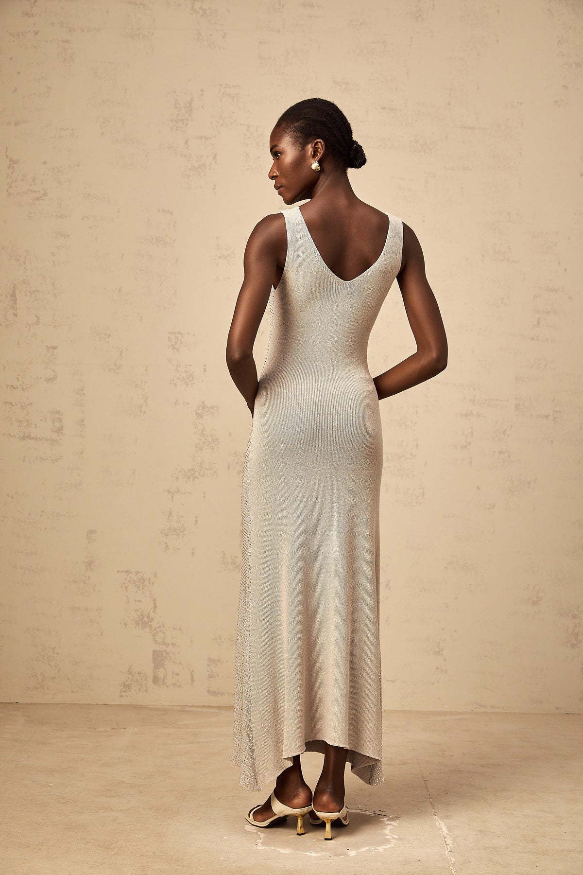 Wanda grey rhinestone knitted tank maxi dress