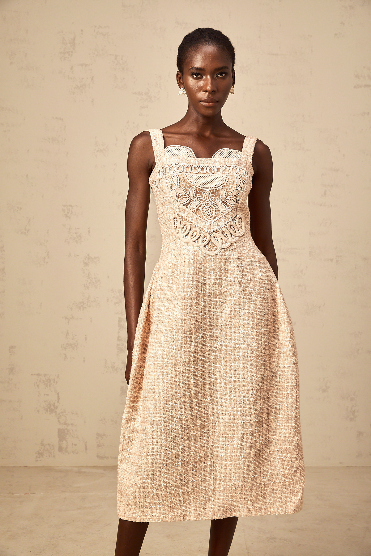 Véronica neutrals interwoven embroidered mini dress