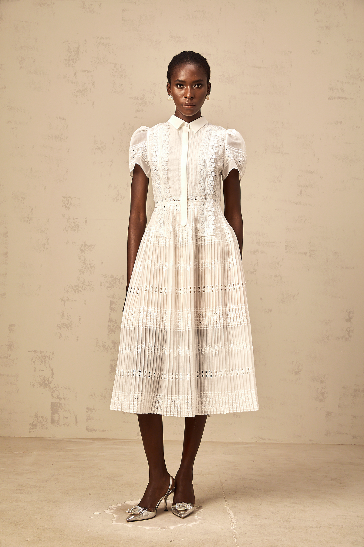 Quincie white lace-embroidered hollow midi dress (Final Sale-US Only)