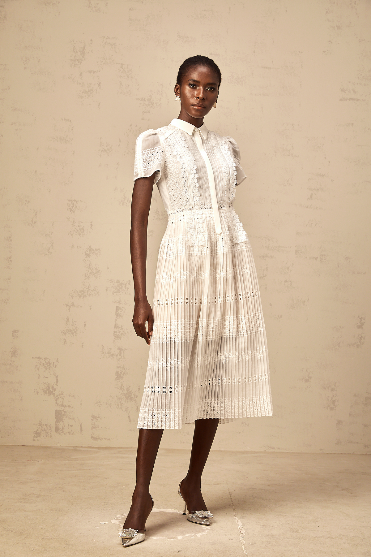 Quincie white lace-embroidered hollow midi dress (Final Sale-US Only)