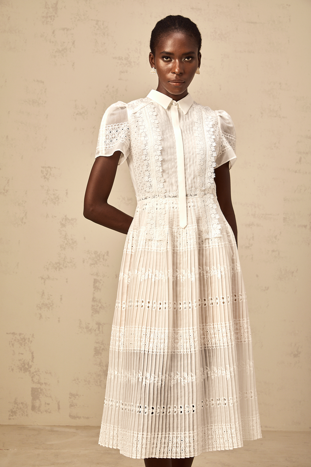 Quincie white lace-embroidered hollow midi dress (Final Sale-US Only)
